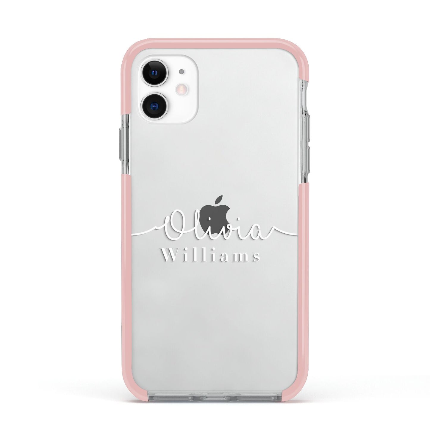 Personalised Signature Typography White Apple iPhone 11 in White with Pink Impact Case