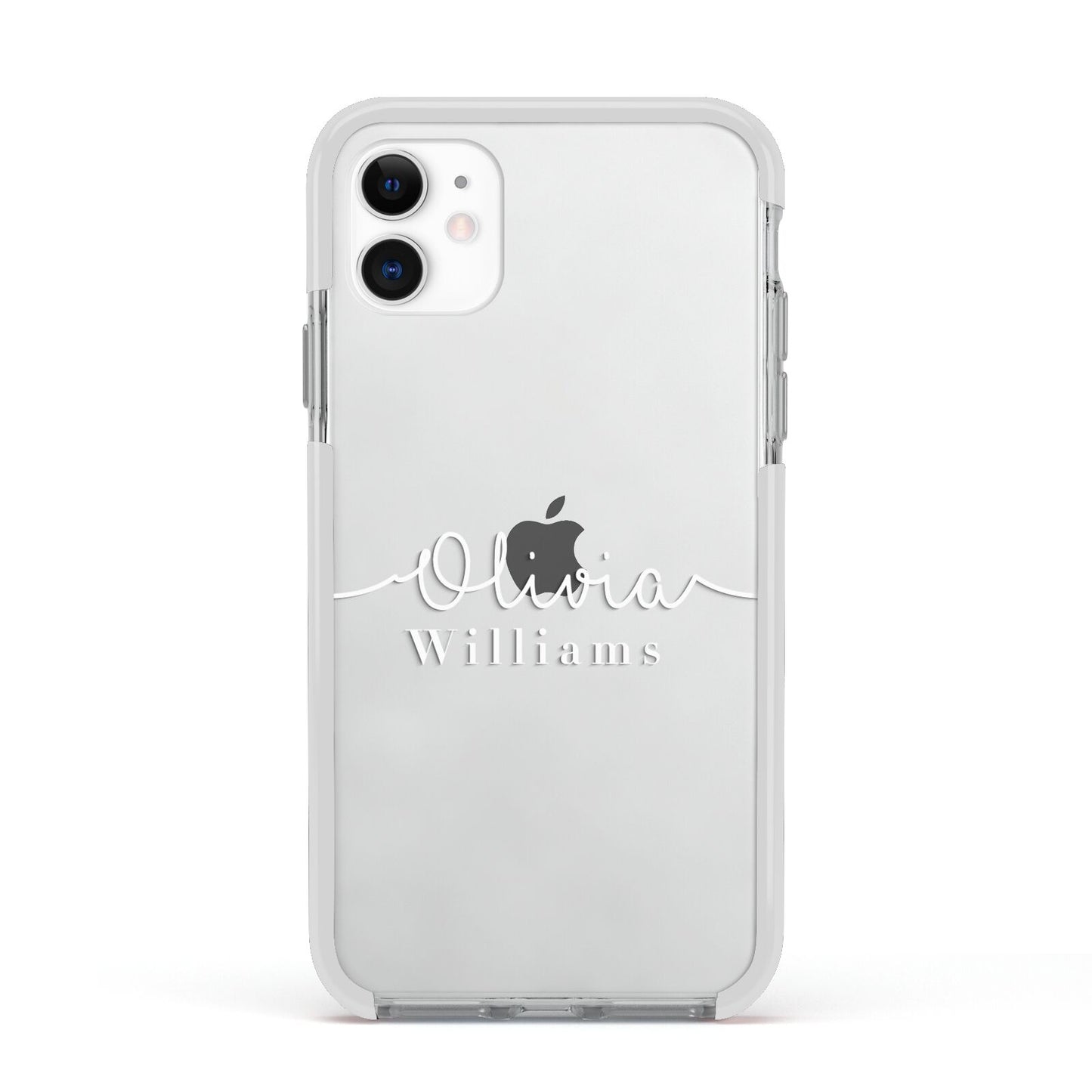 Personalised Signature Typography White Apple iPhone 11 in White with White Impact Case