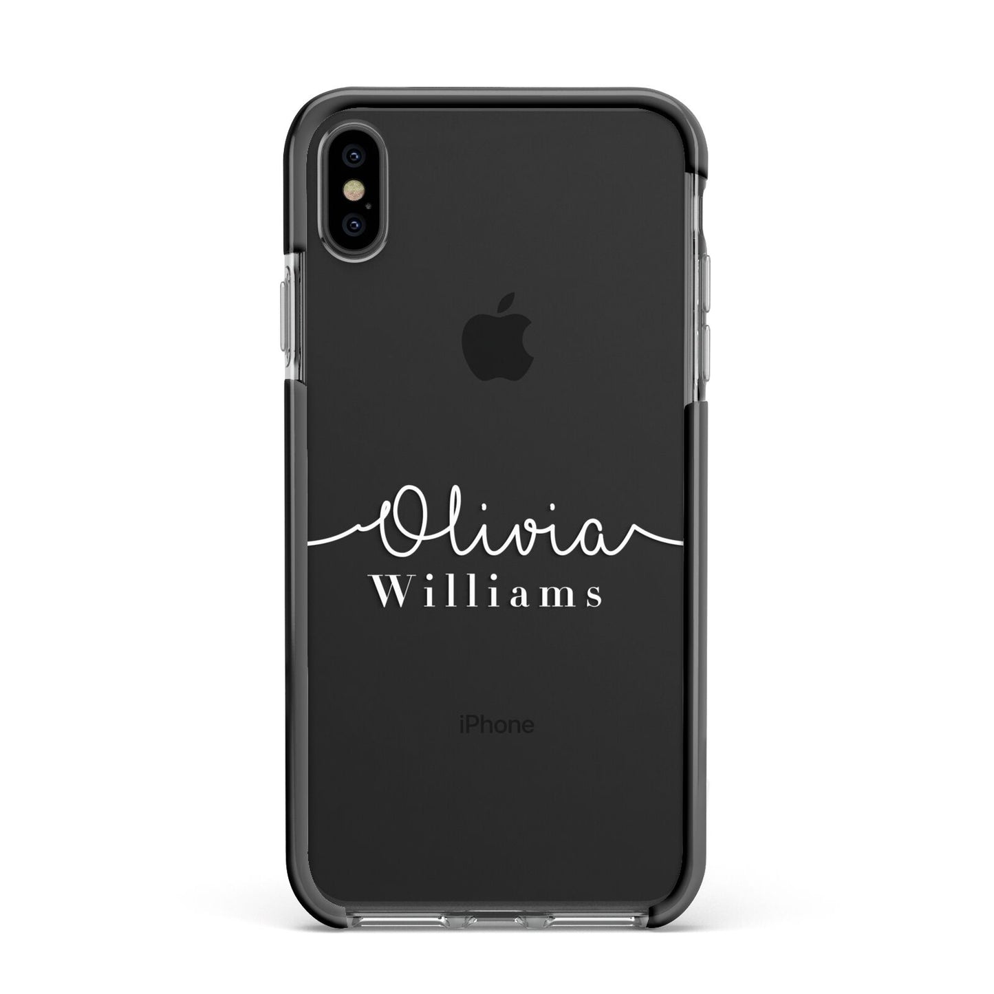 Personalised Signature Typography White Apple iPhone Xs Max Impact Case Black Edge on Black Phone