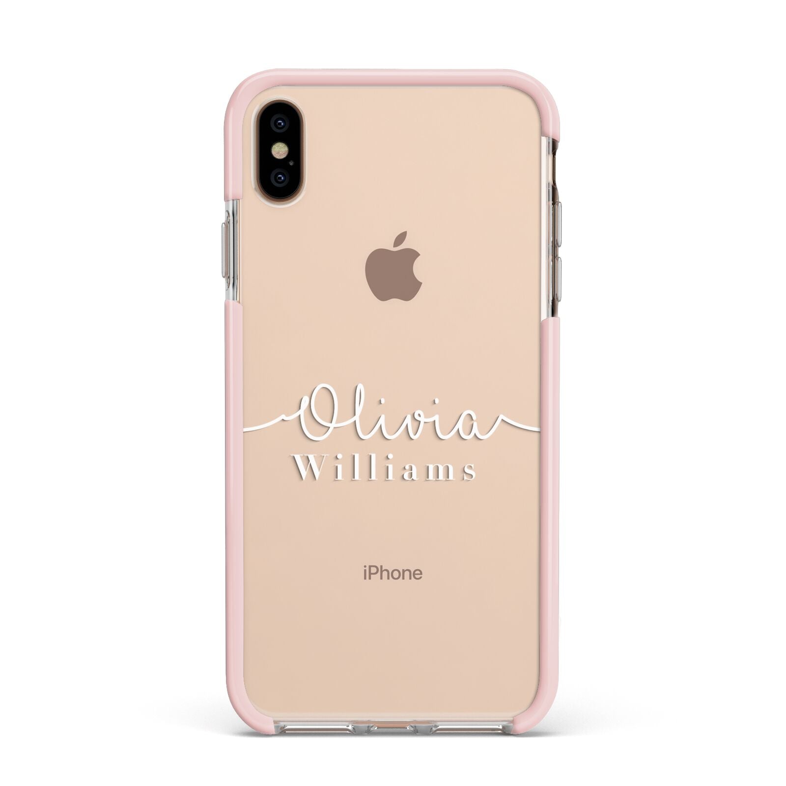 Personalised Signature Typography White Apple iPhone Xs Max Impact Case Pink Edge on Gold Phone