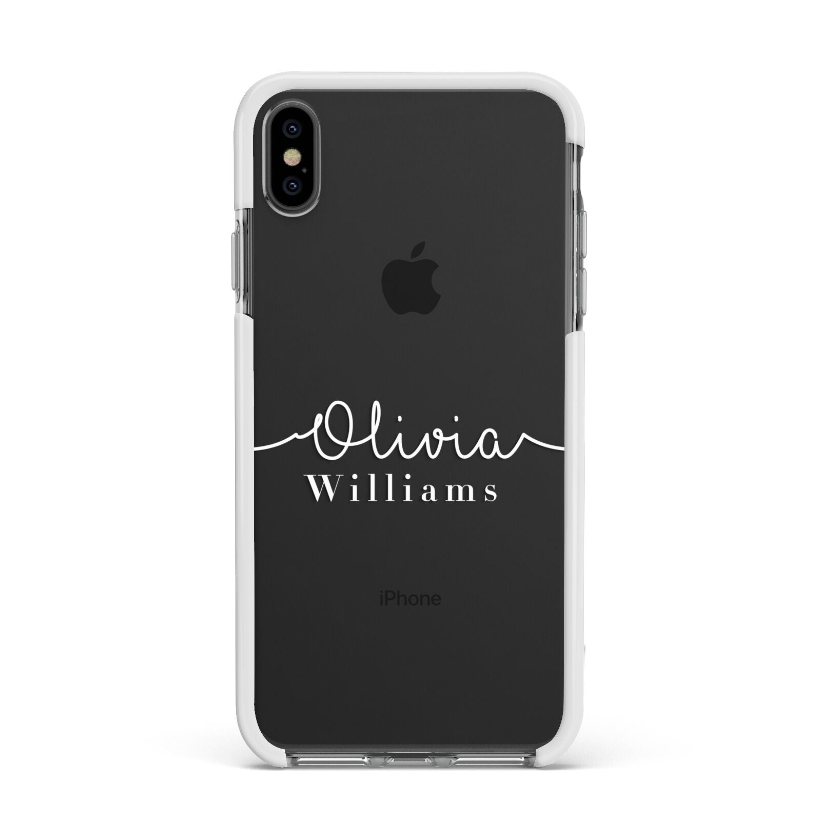 Personalised Signature Typography White Apple iPhone Xs Max Impact Case White Edge on Black Phone