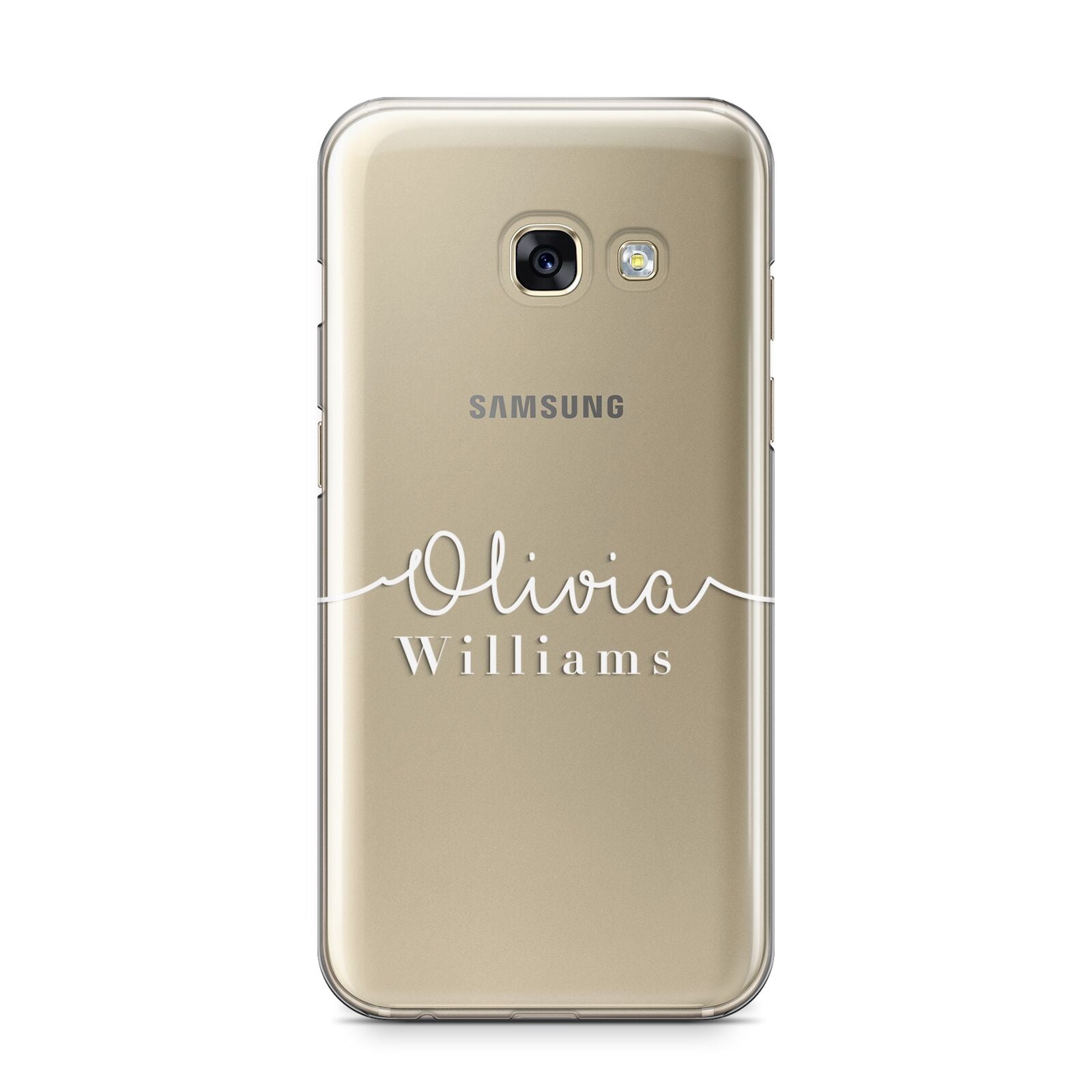 Personalised Signature Typography White Samsung Galaxy A3 2017 Case on gold phone