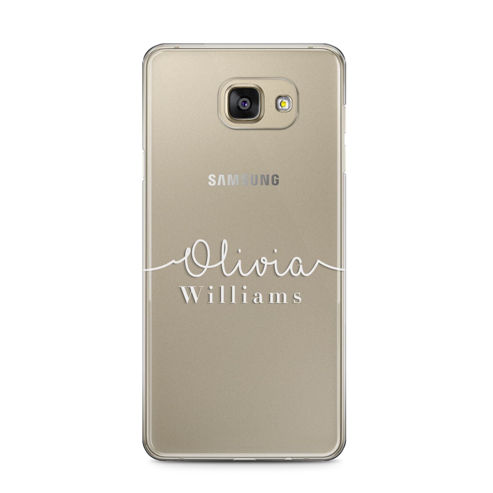 Personalised Signature Typography White Samsung Galaxy A5 2016 Case on gold phone