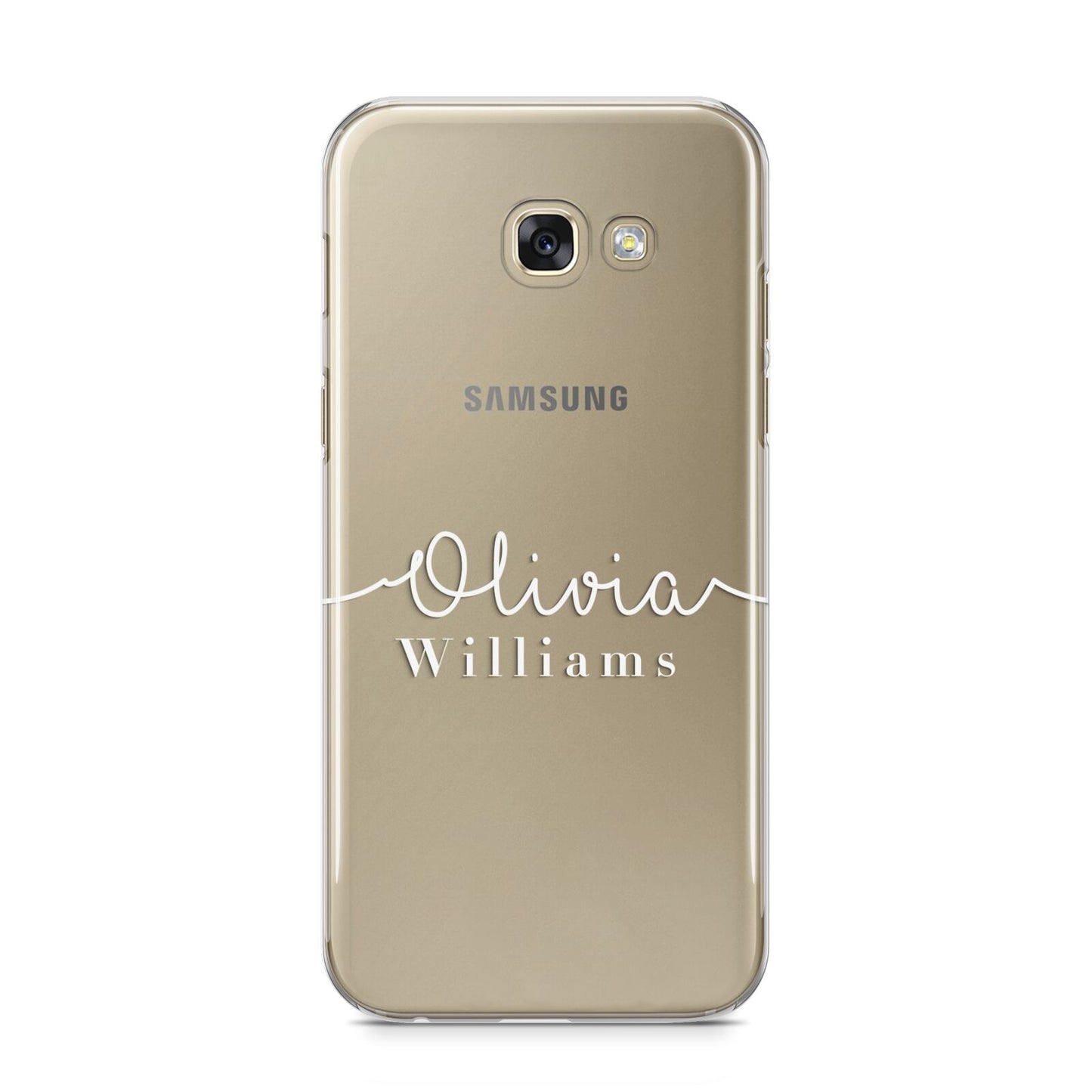 Personalised Signature Typography White Samsung Galaxy A5 2017 Case on gold phone