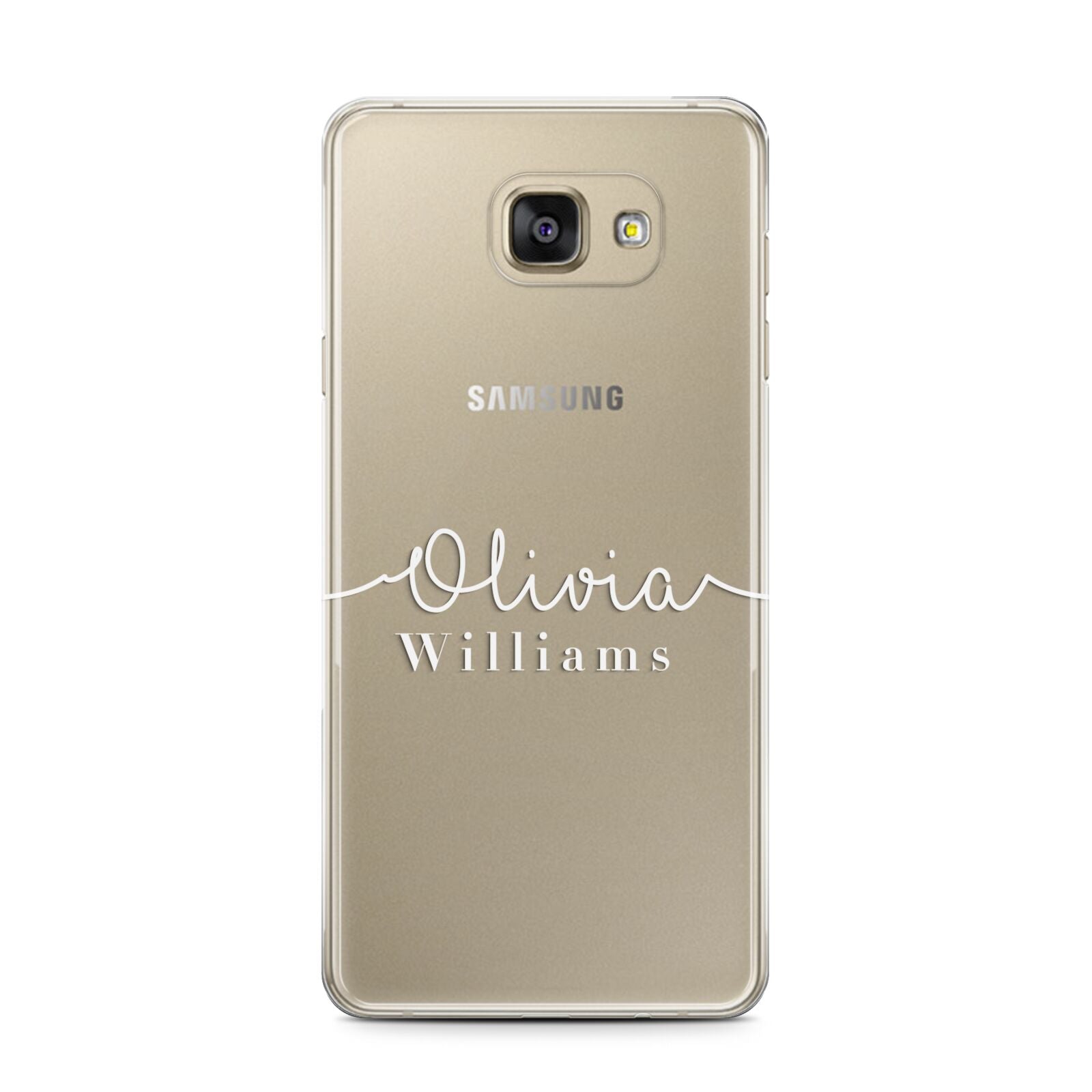 Personalised Signature Typography White Samsung Galaxy A7 2016 Case on gold phone