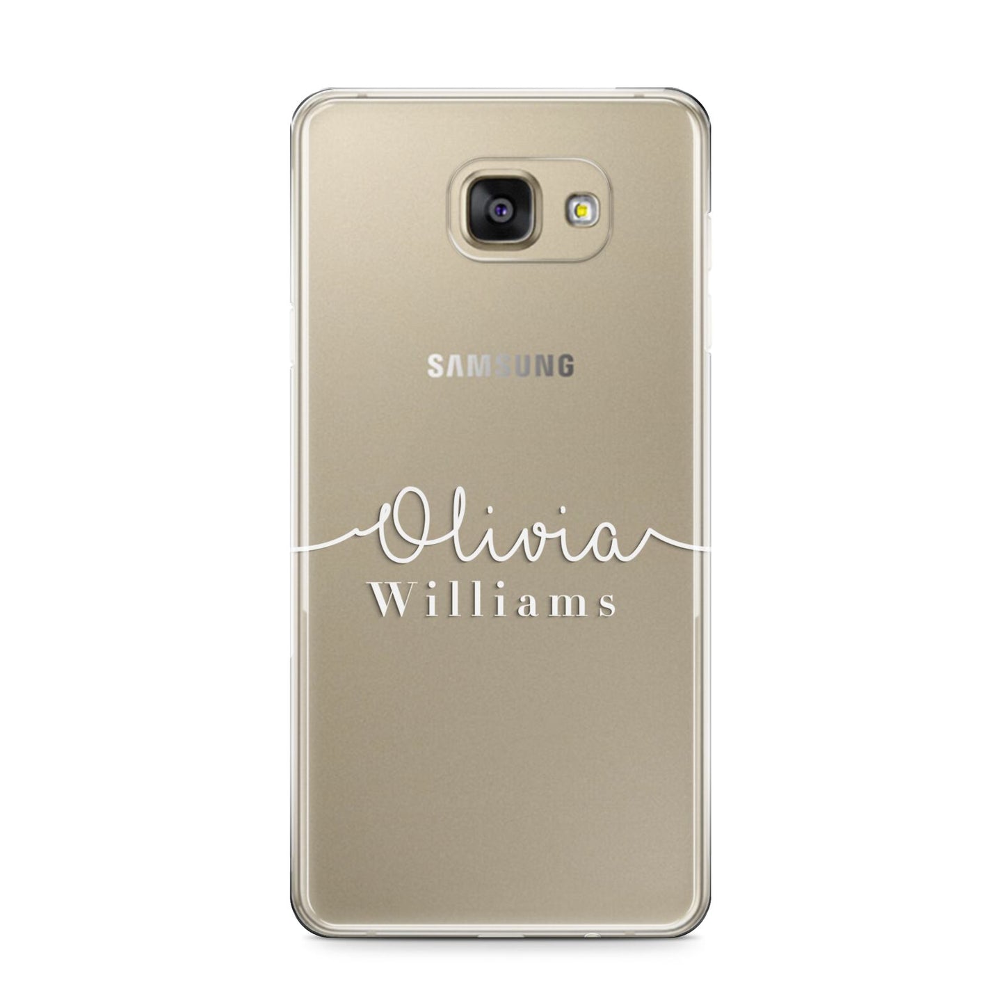 Personalised Signature Typography White Samsung Galaxy A9 2016 Case on gold phone