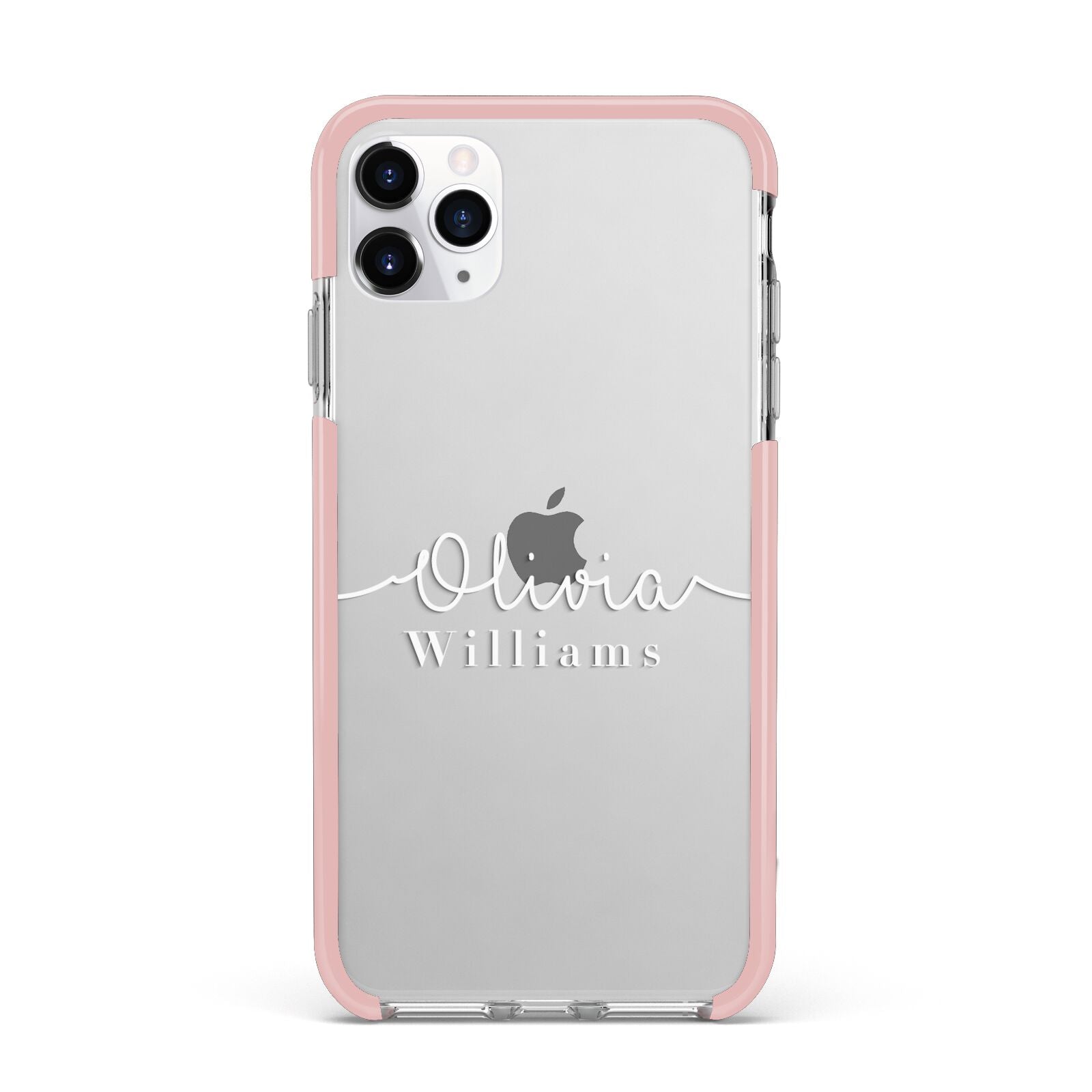 Personalised Signature Typography White iPhone 11 Pro Max Impact Pink Edge Case