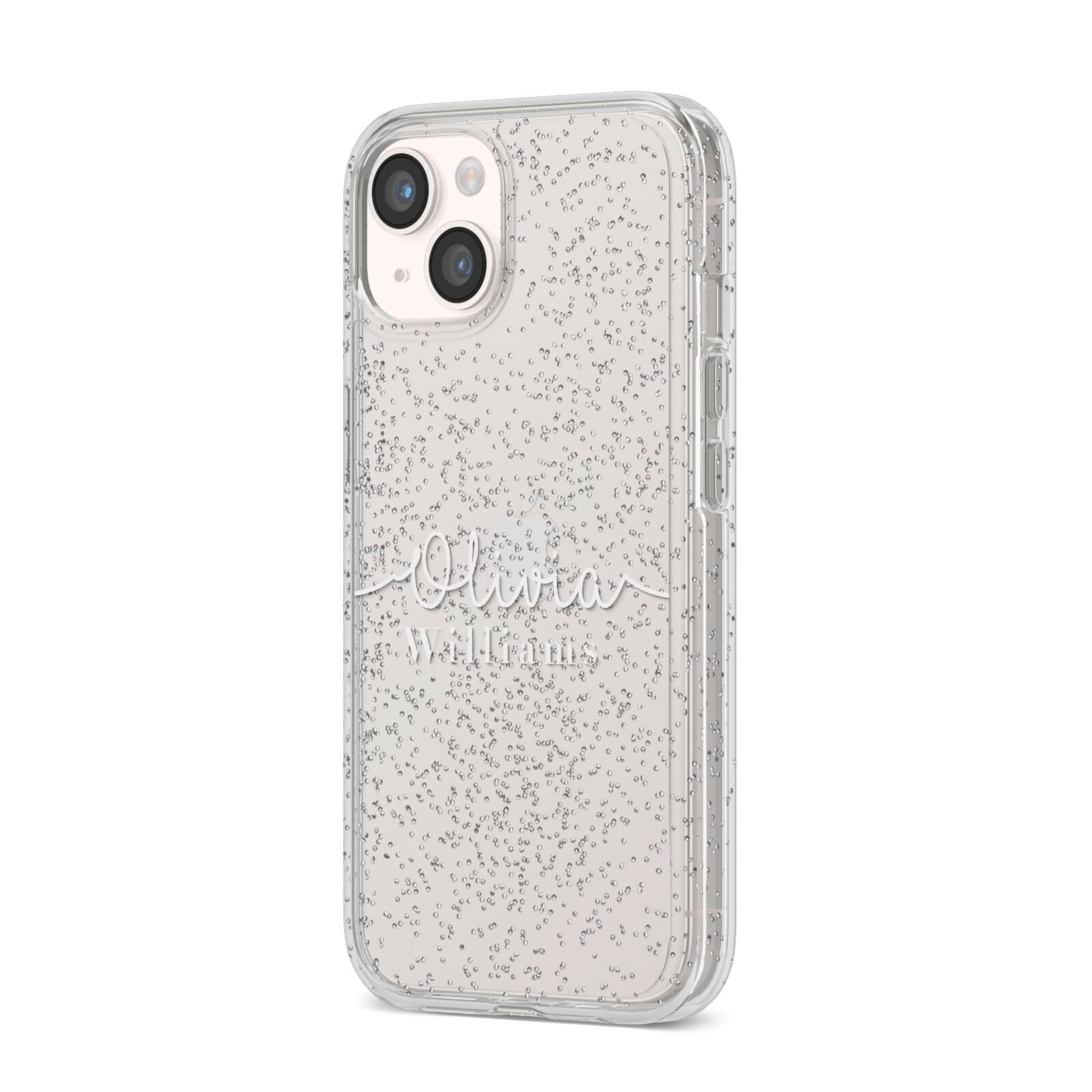 Personalised Signature Typography White iPhone 14 Glitter Tough Case Starlight Angled Image