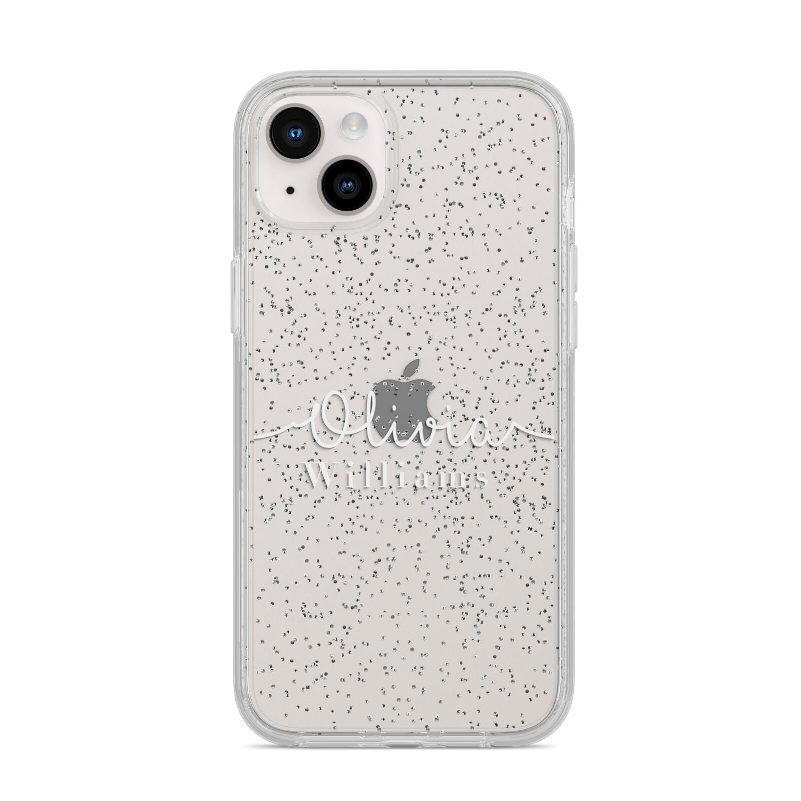 Personalised Signature Typography White iPhone 14 Plus Glitter Tough Case Starlight