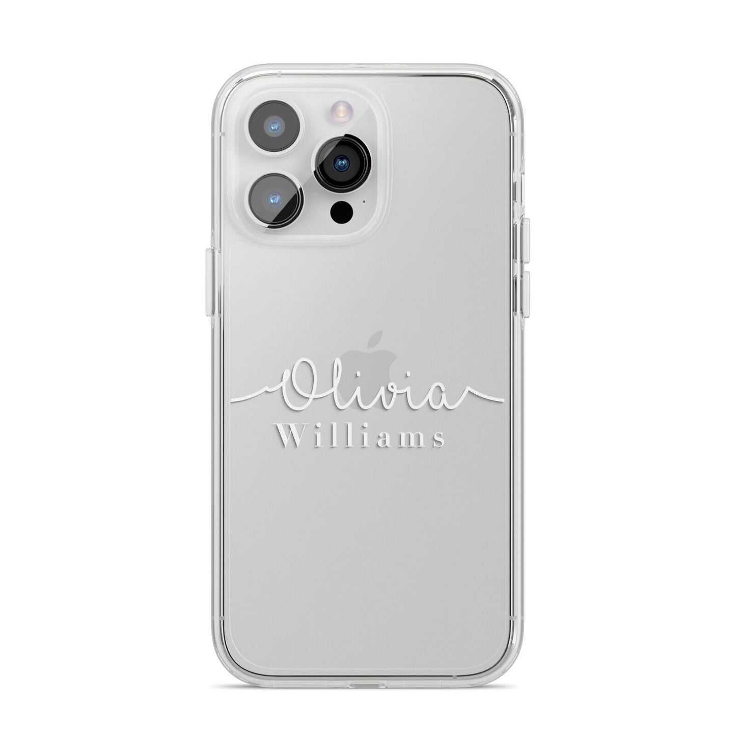 Personalised Signature Typography White iPhone 14 Pro Max Clear Tough Case Silver