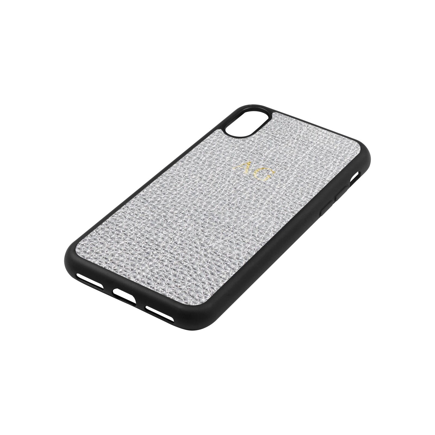 Personalised Silver Gold Pebble Leather iPhone Xs Case Side Angle