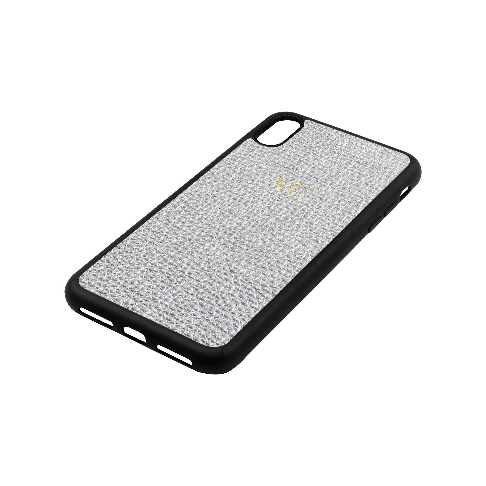 Personalised Silver Gold Pebble Leather iPhone Xs Max Case Side Angle