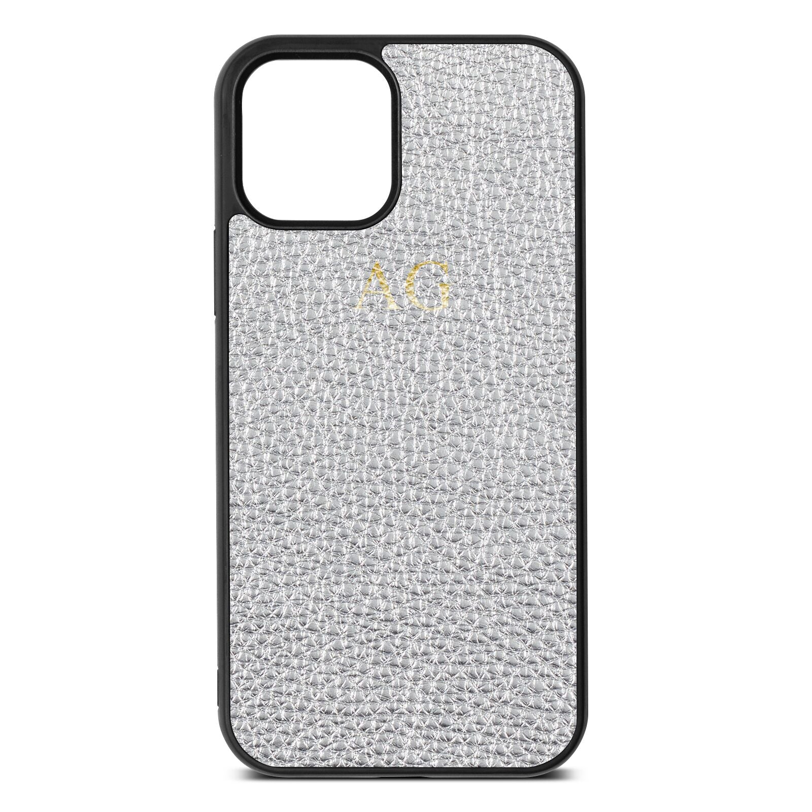 Personalised Silver Pebble Leather iPhone 12 Case