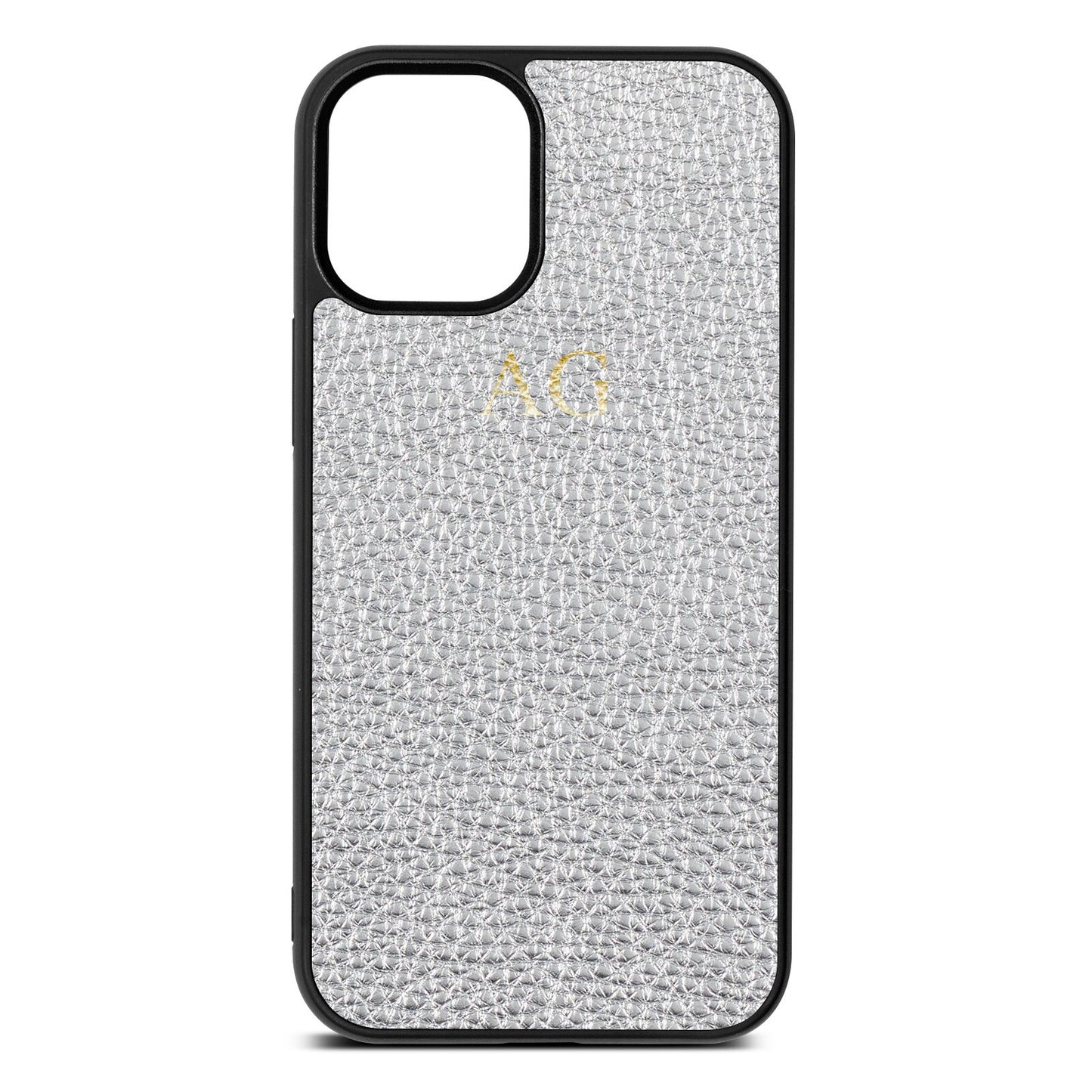 Personalised Silver Pebble Leather iPhone 12 Mini Case