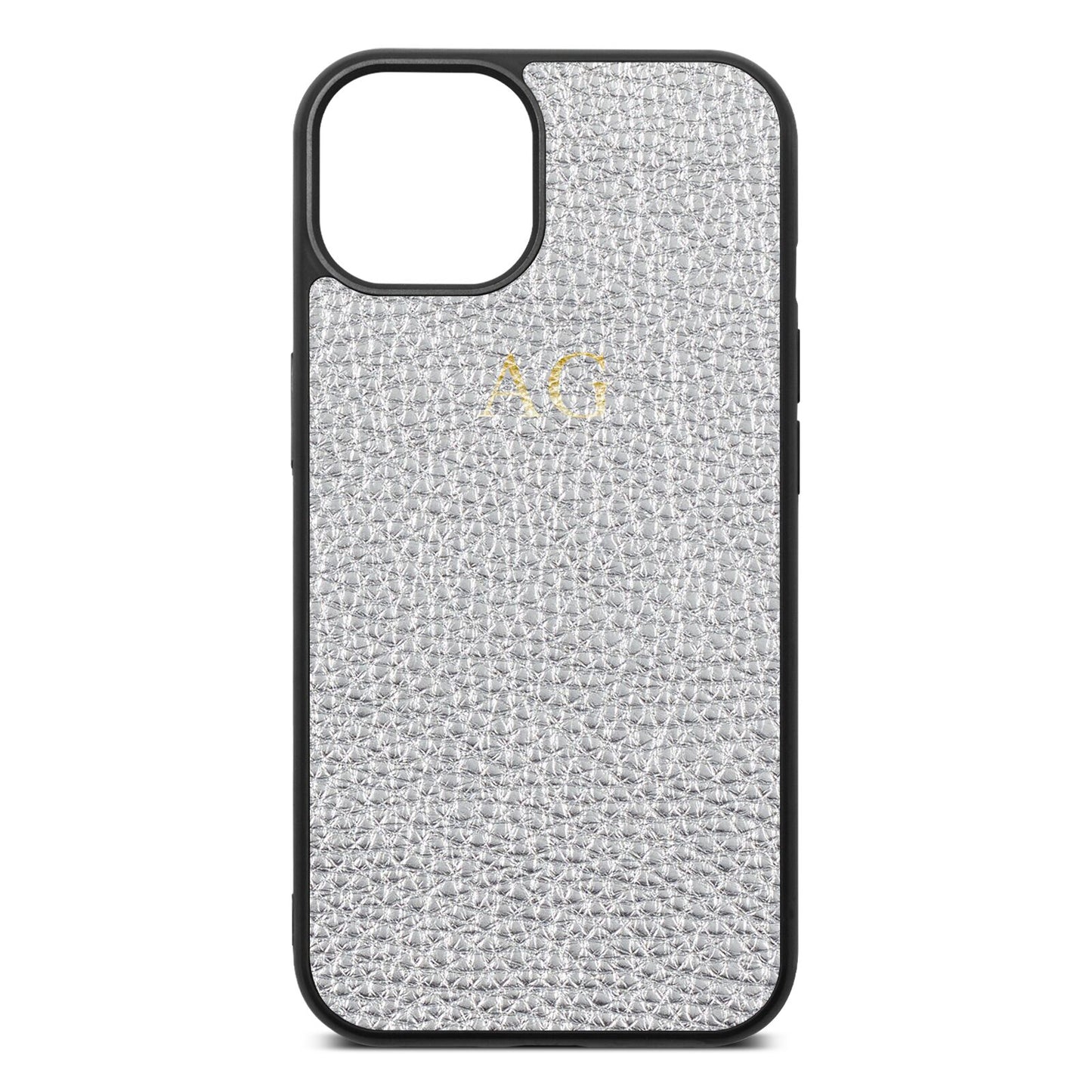 Personalised Silver Pebble Leather iPhone 13 Case