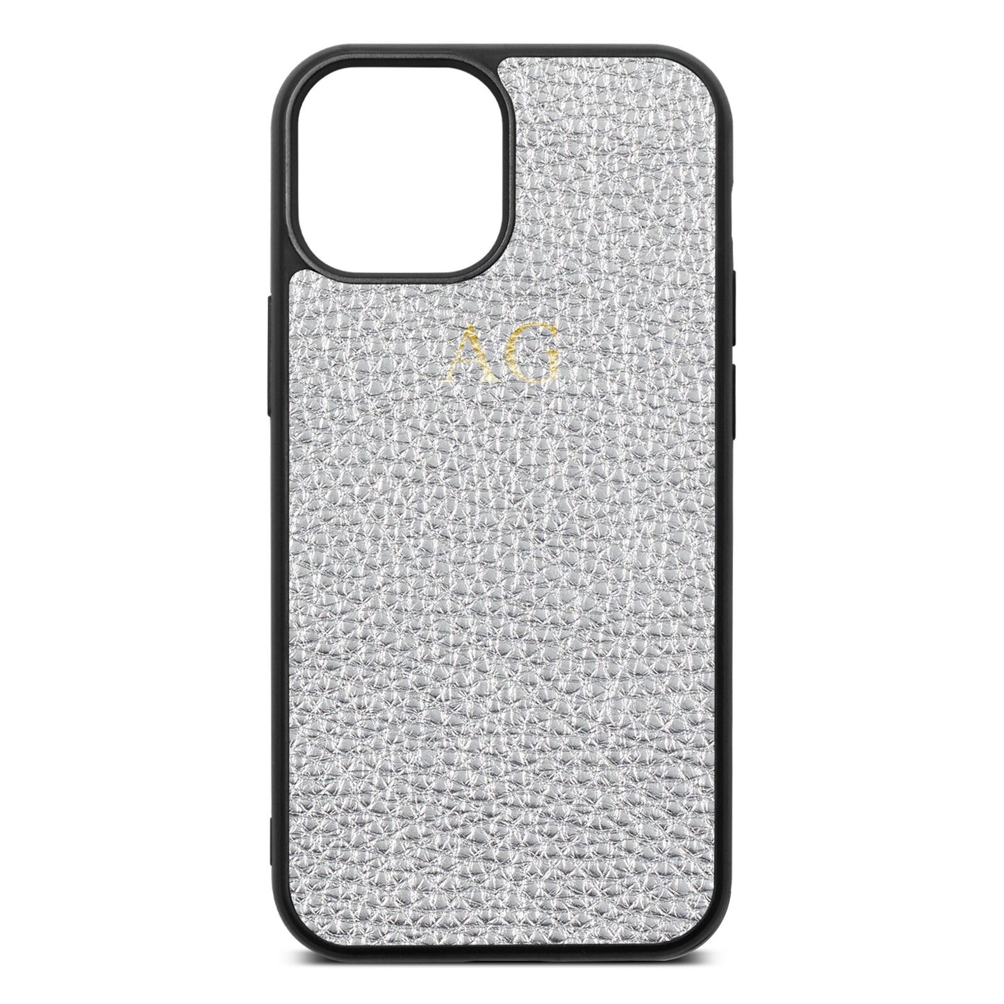 Personalised Silver Pebble Leather iPhone 13 Mini Case