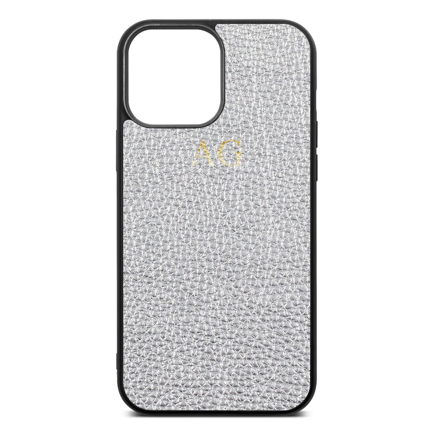 Personalised Silver Pebble Leather iPhone 13 Pro Max Case