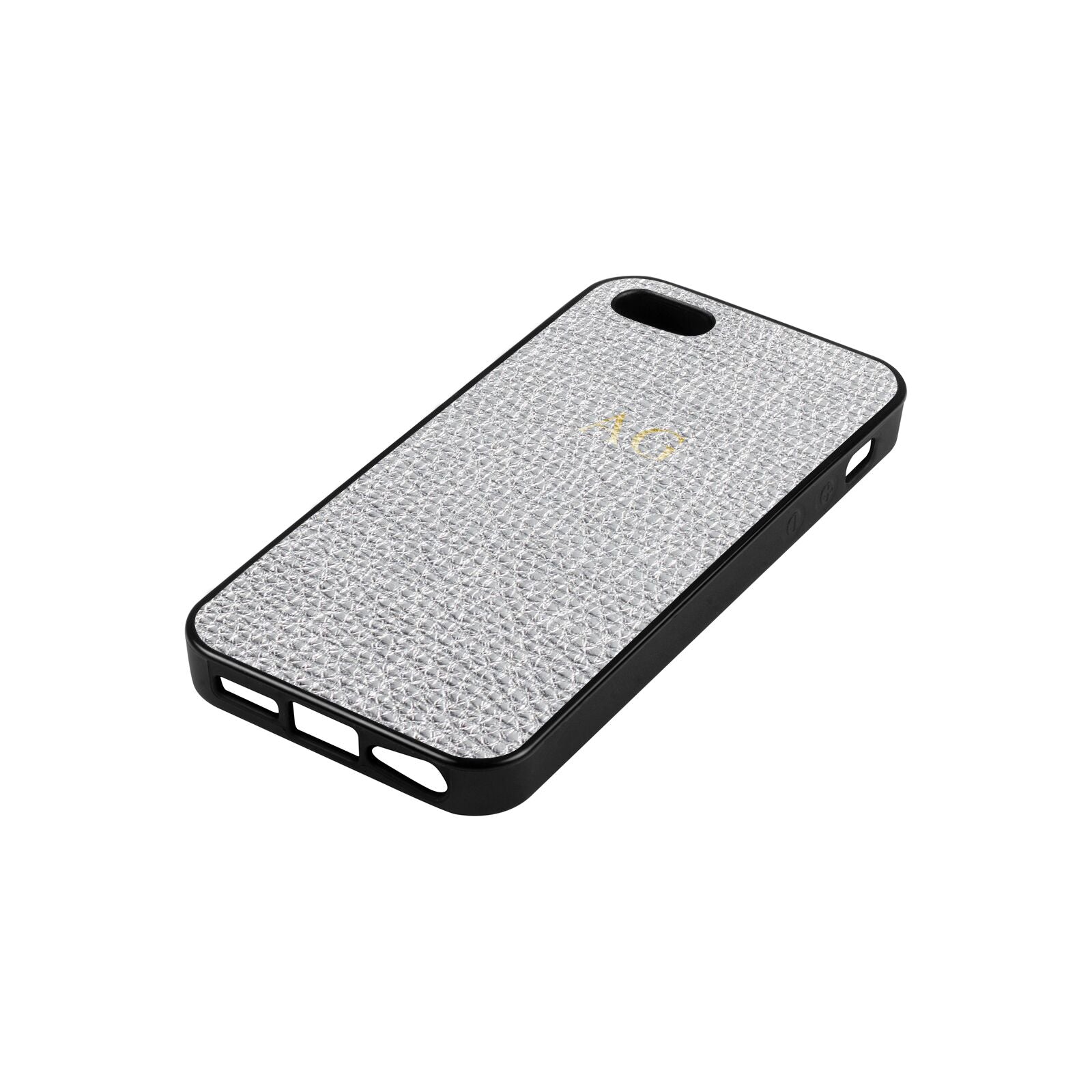 Personalised Silver Pebble Leather iPhone 5 Case Side Angle