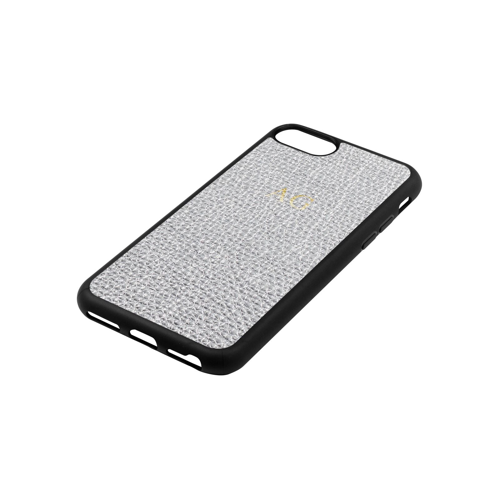 Personalised Silver Pebble Leather iPhone 8 Case Side Angle