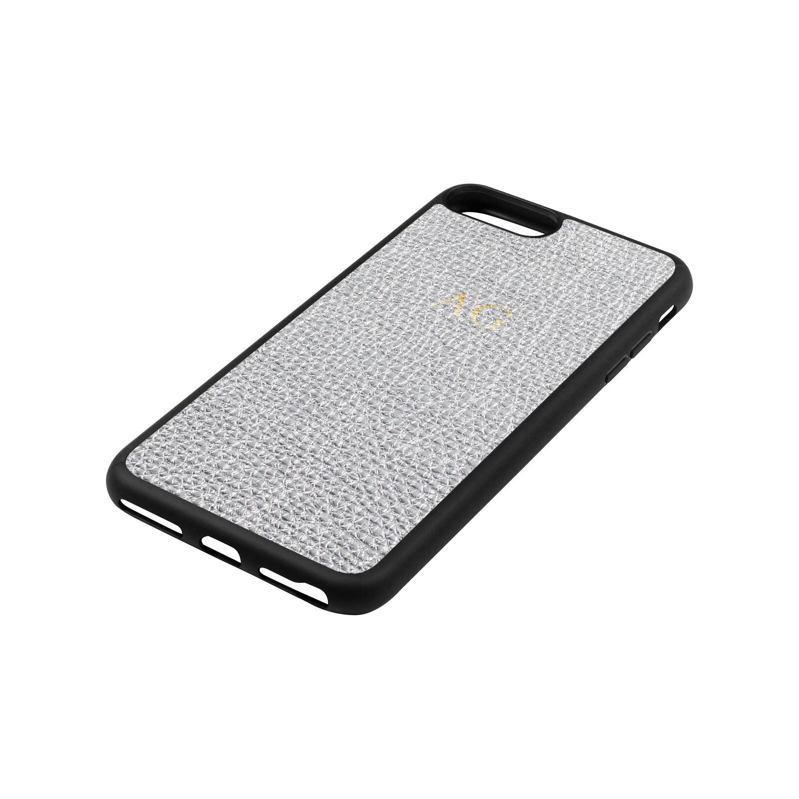 Personalised Silver Pebble Leather iPhone 8 Plus Case Side Angle