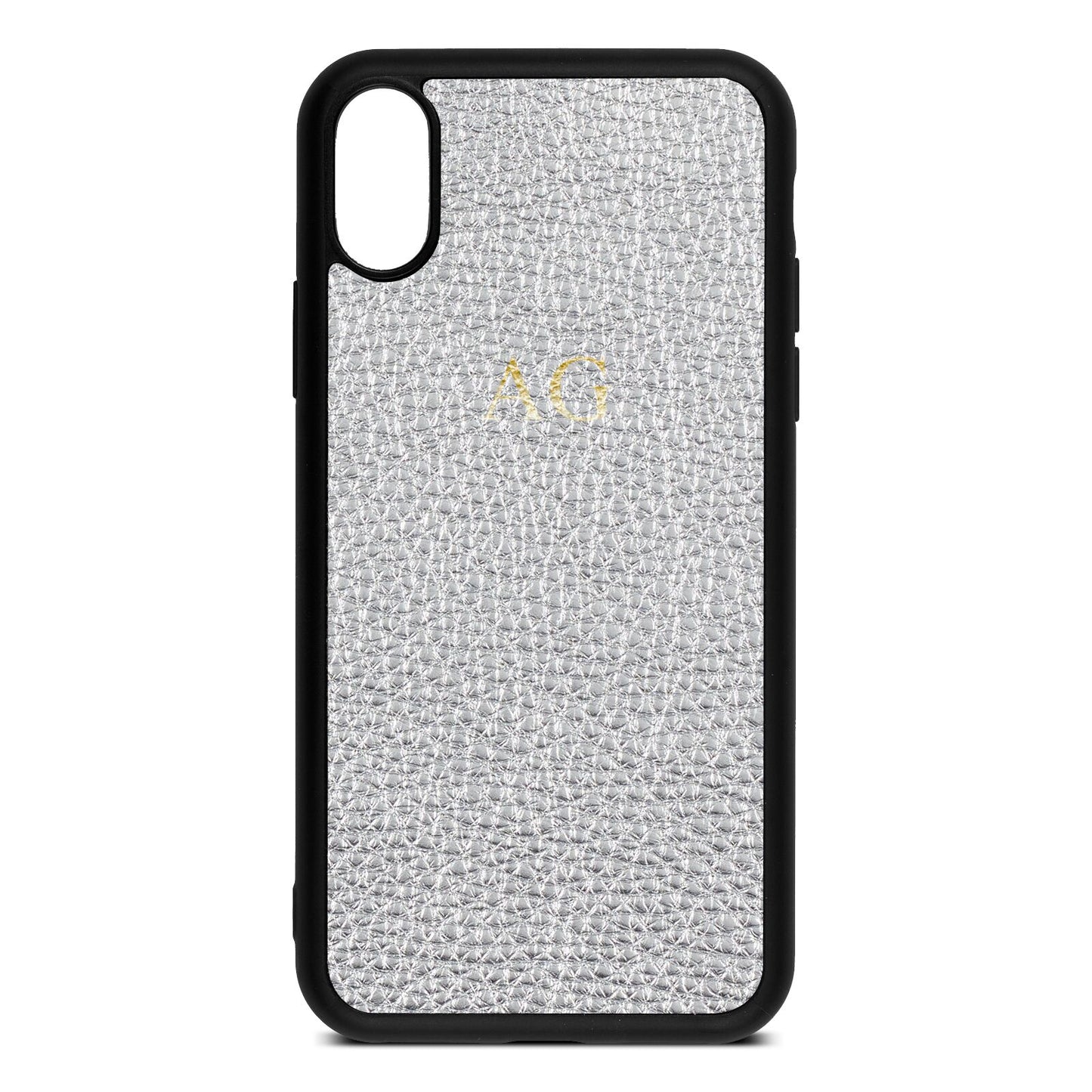 Personalised Silver Pebble Leather iPhone Xs Case