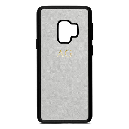 Personalised Silver Saffiano Leather Samsung S9 Case