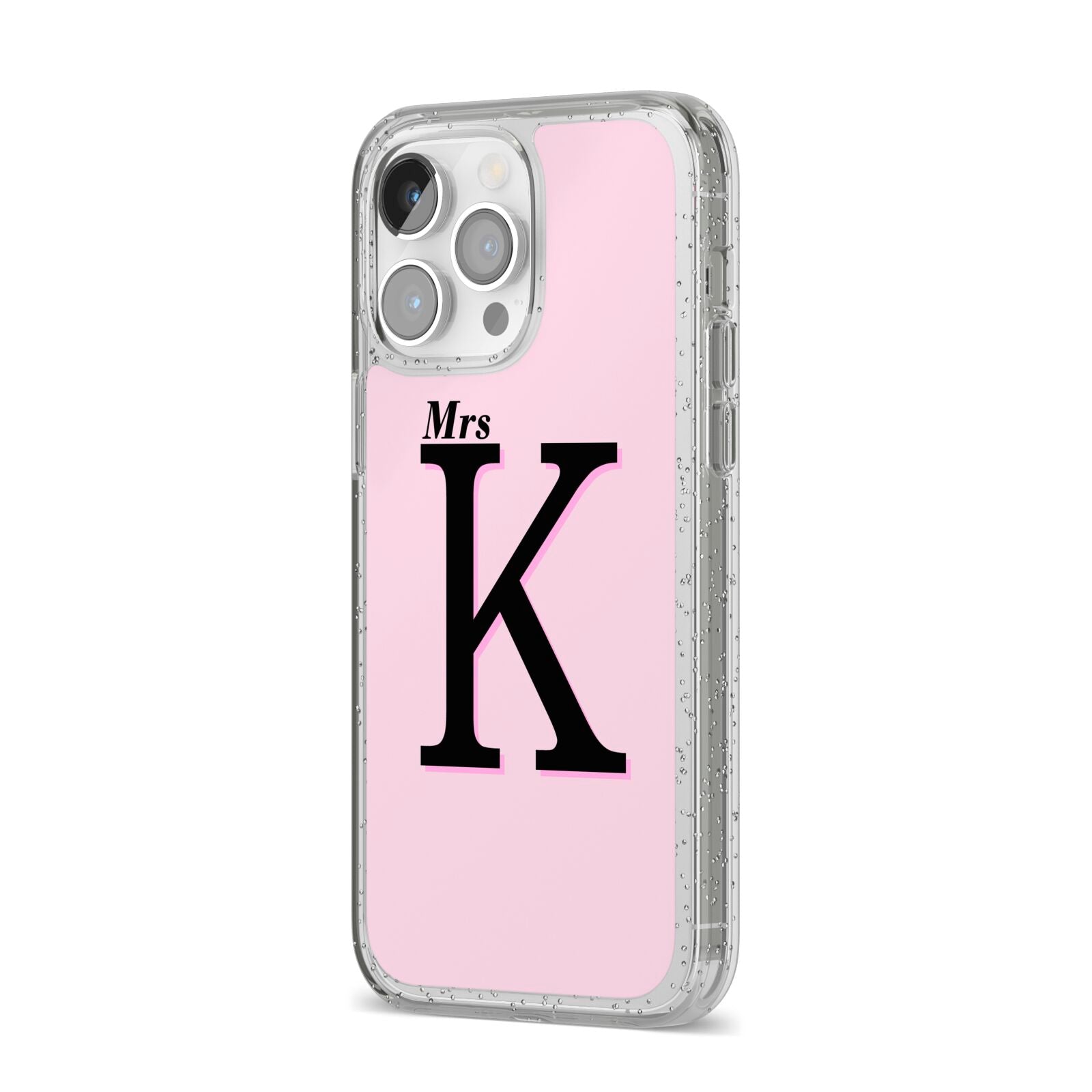 Personalised Single Initial iPhone 14 Pro Max Glitter Tough Case Silver Angled Image