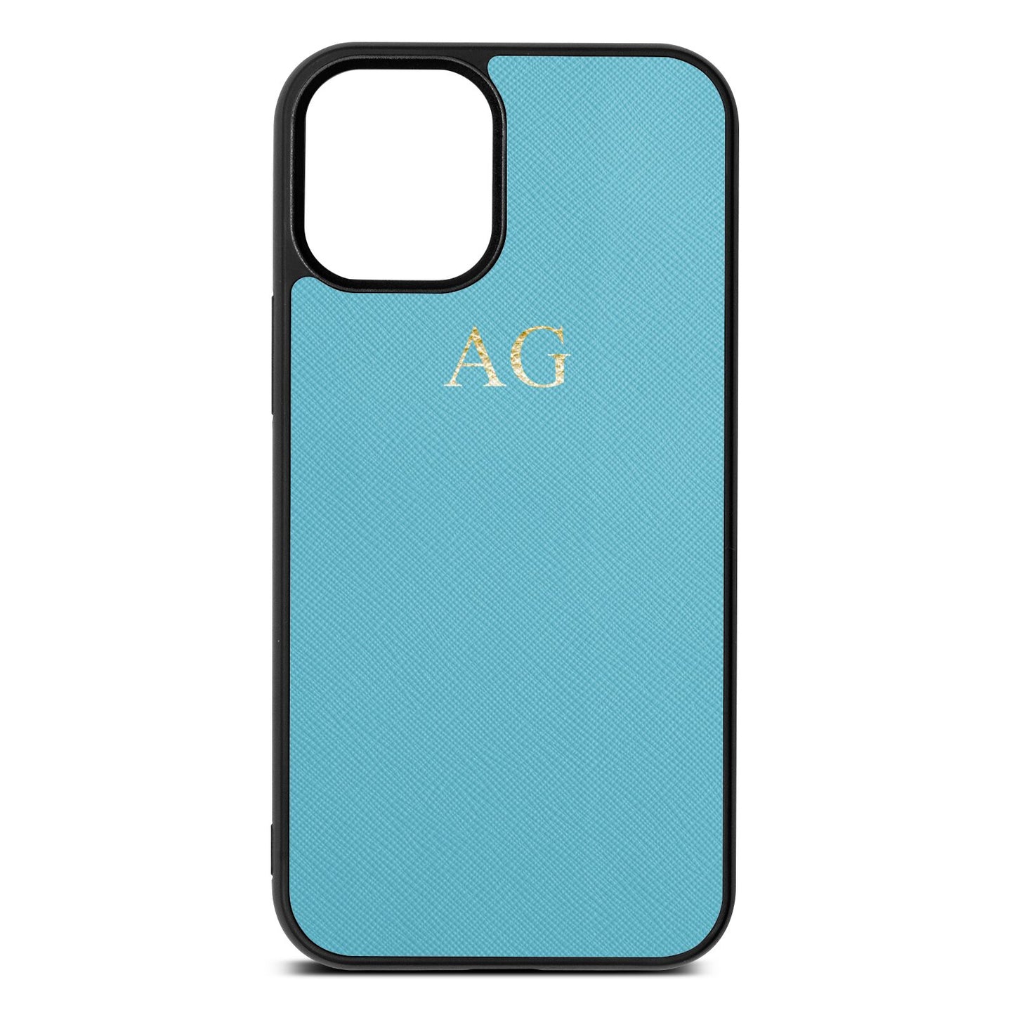 Personalised Sky Saffiano Leather iPhone 12 Mini Case