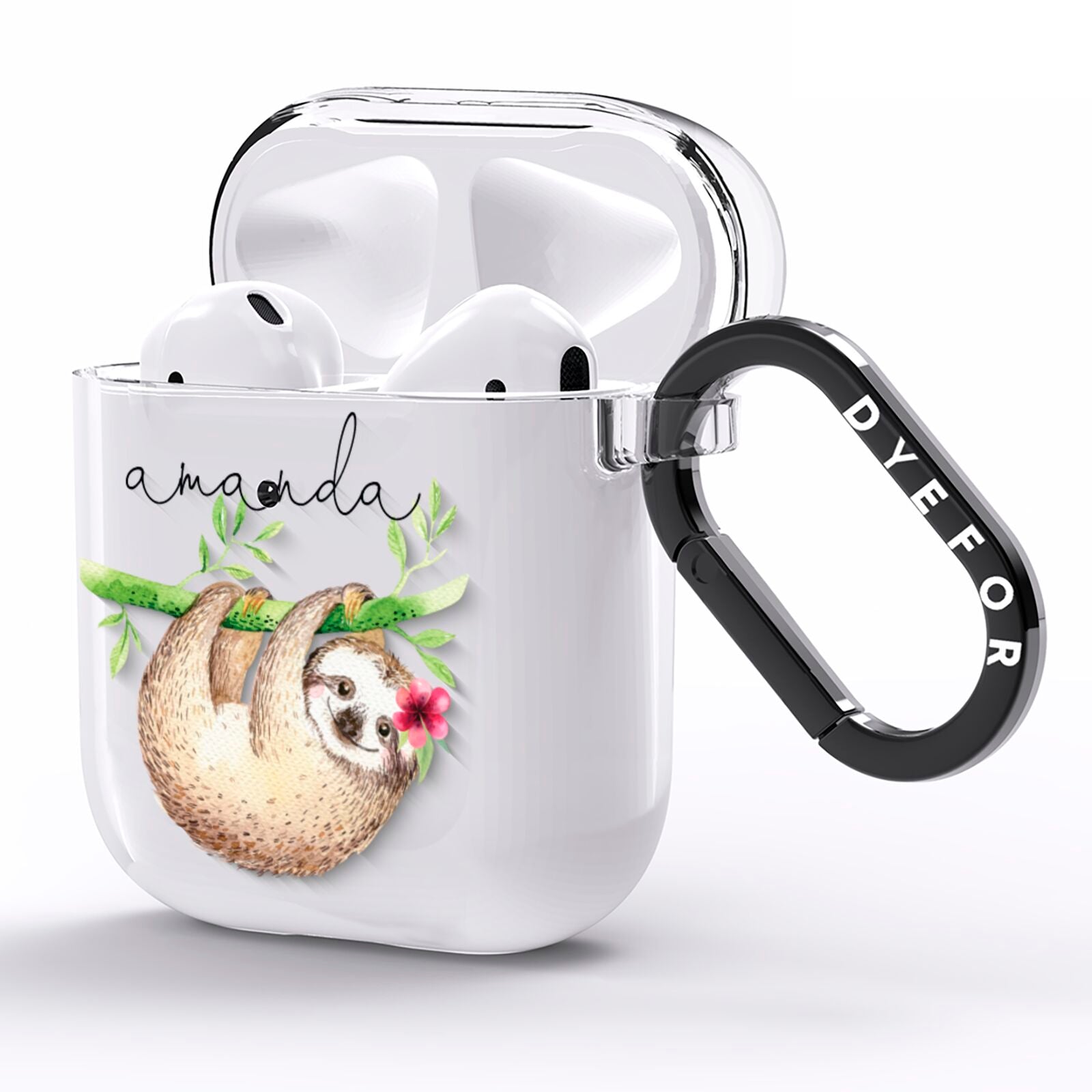 Personalised Sloth AirPods Clear Case Side Image