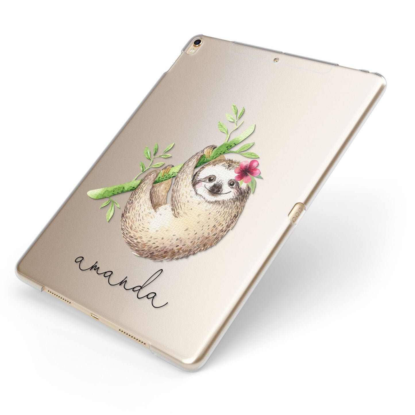 Personalised Sloth Apple iPad Case on Gold iPad Side View