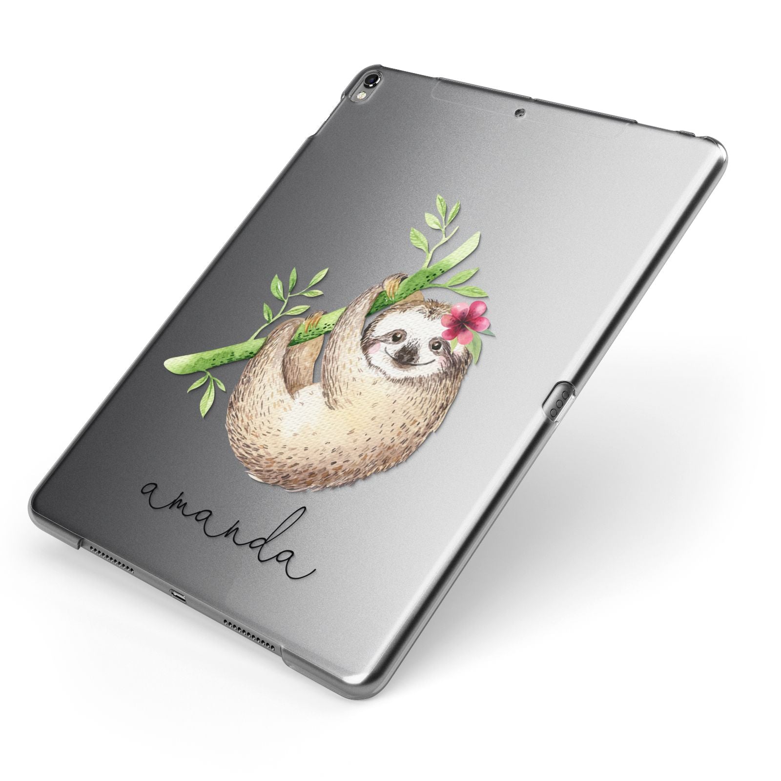 Personalised Sloth Apple iPad Case on Grey iPad Side View