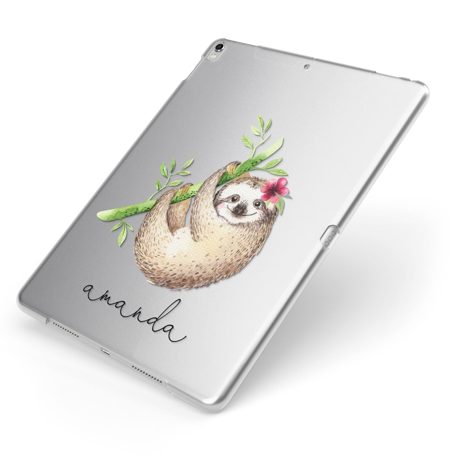 Personalised Sloth Apple iPad Case on Silver iPad Side View