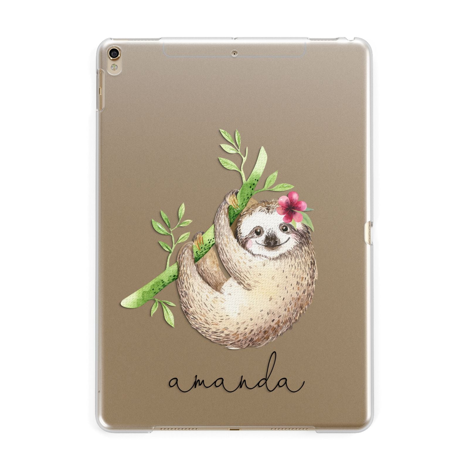 Personalised Sloth Apple iPad Gold Case