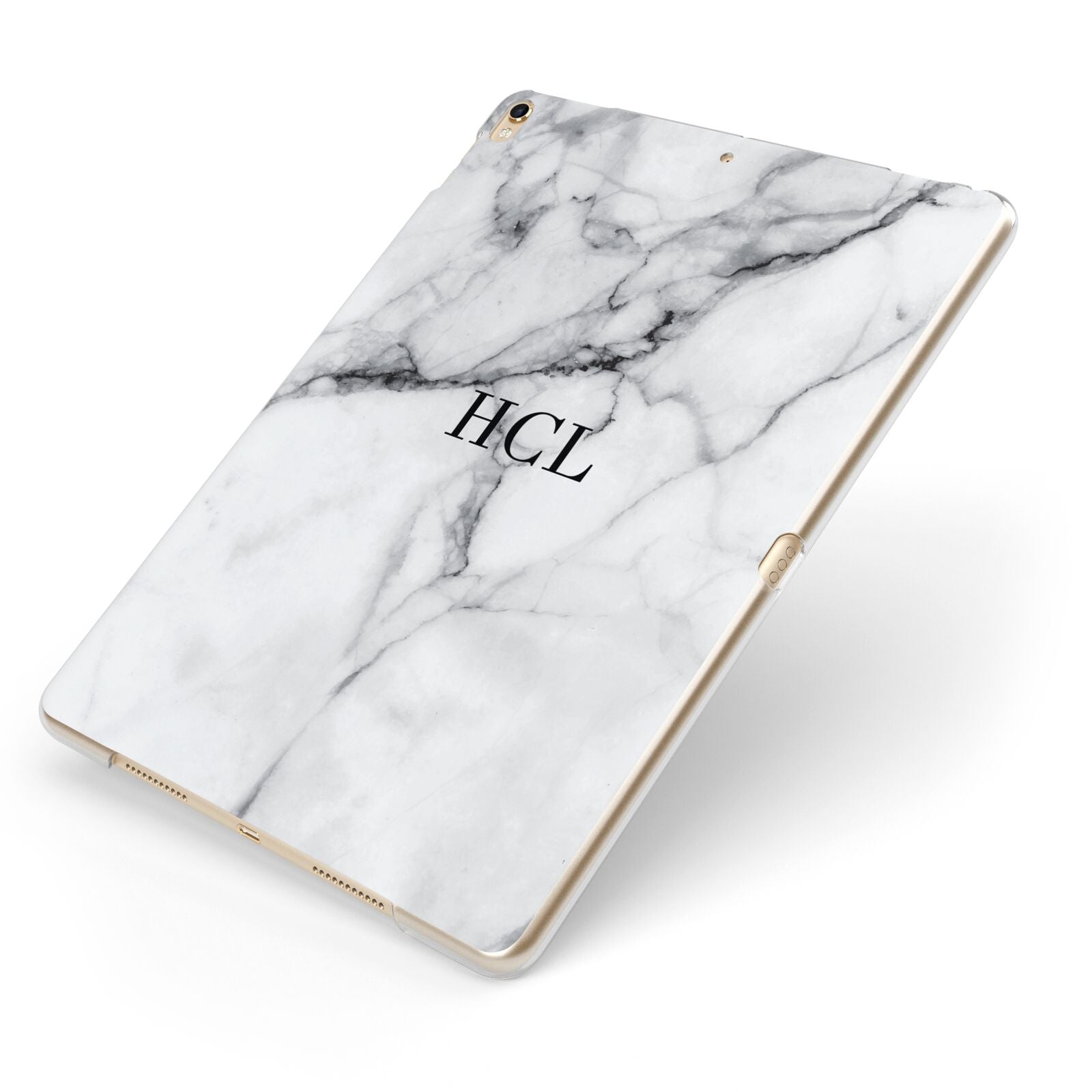 Personalised Small Marble Initials Custom Apple iPad Case on Gold iPad Side View