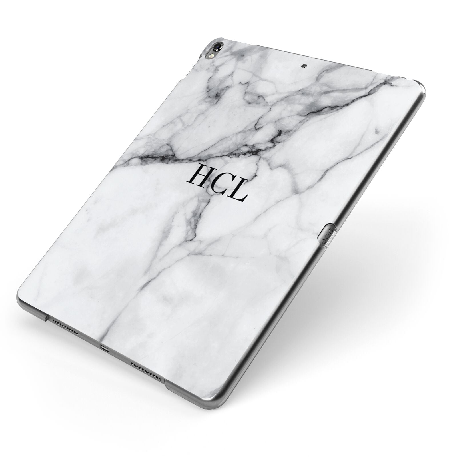 Personalised Small Marble Initials Custom Apple iPad Case on Grey iPad Side View