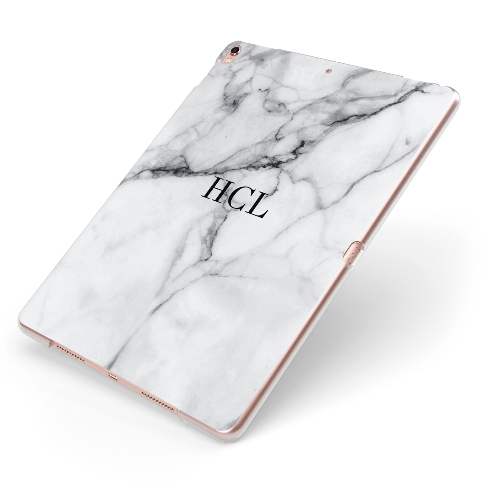 Personalised Small Marble Initials Custom Apple iPad Case on Rose Gold iPad Side View