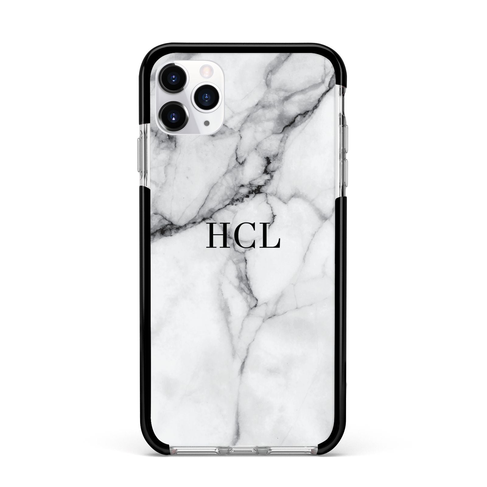 Personalised Small Marble Initials Custom Apple iPhone 11 Pro Max in Silver with Black Impact Case