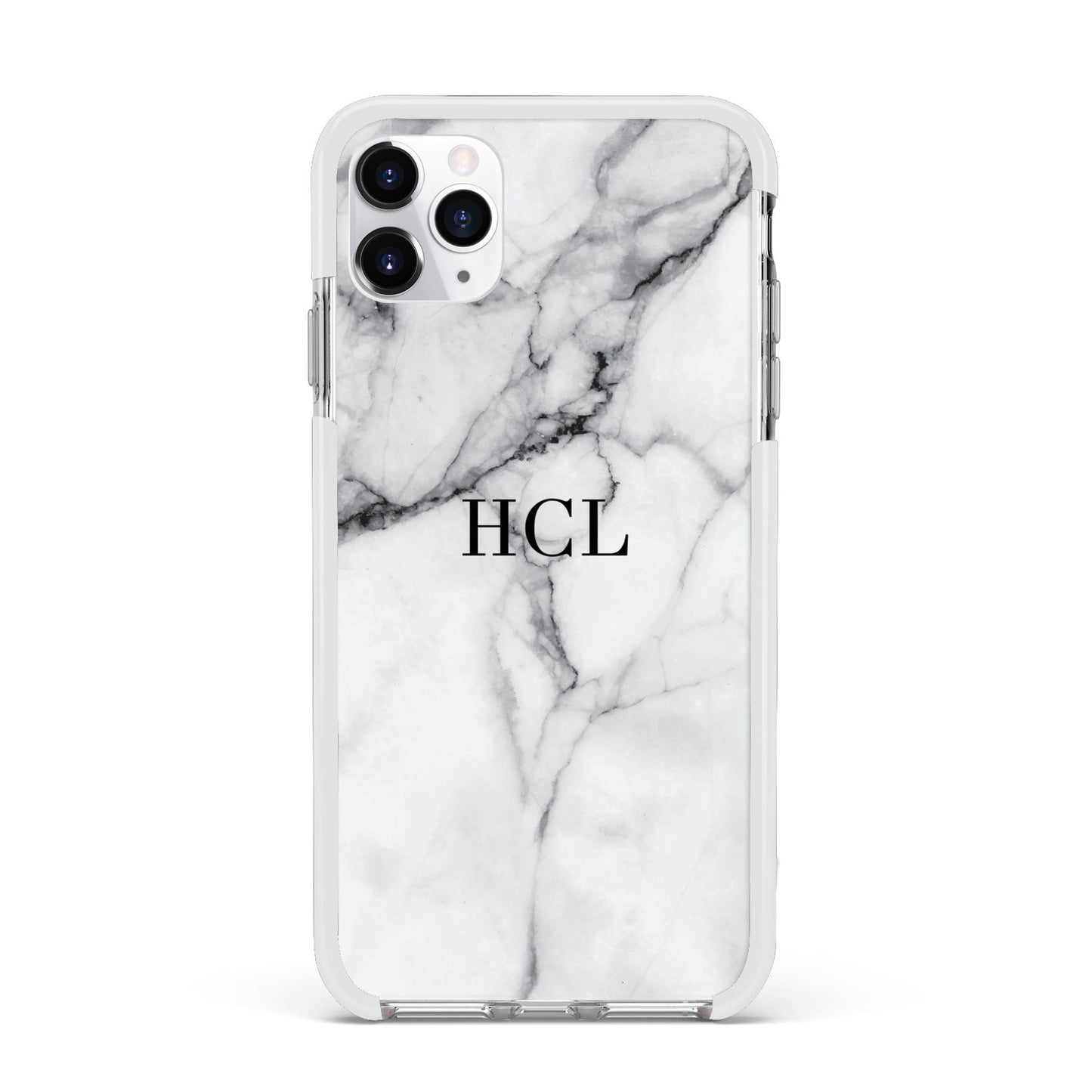 Personalised Small Marble Initials Custom Apple iPhone 11 Pro Max in Silver with White Impact Case