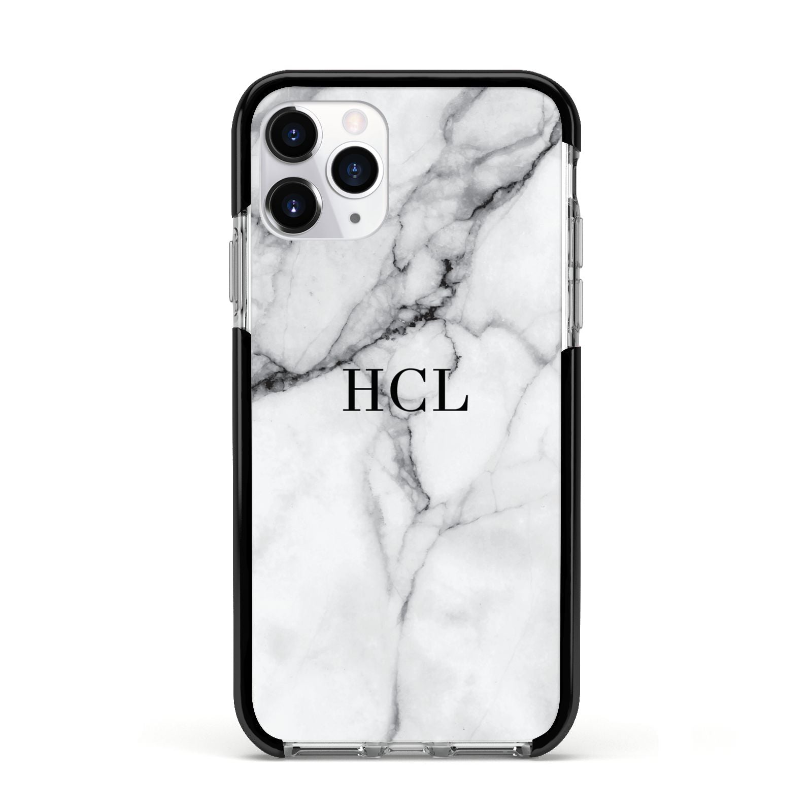 Personalised Small Marble Initials Custom Apple iPhone 11 Pro in Silver with Black Impact Case