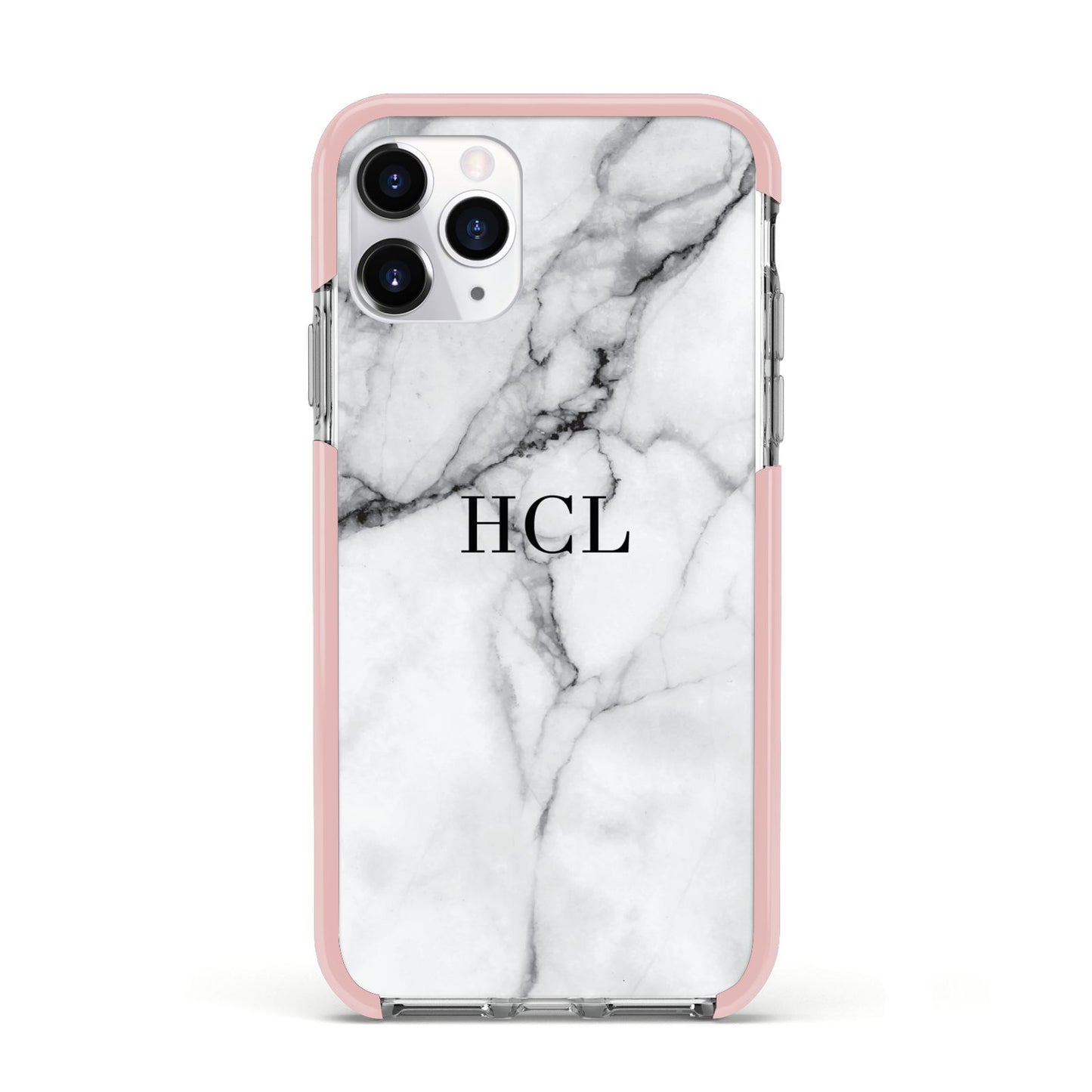 Personalised Small Marble Initials Custom Apple iPhone 11 Pro in Silver with Pink Impact Case