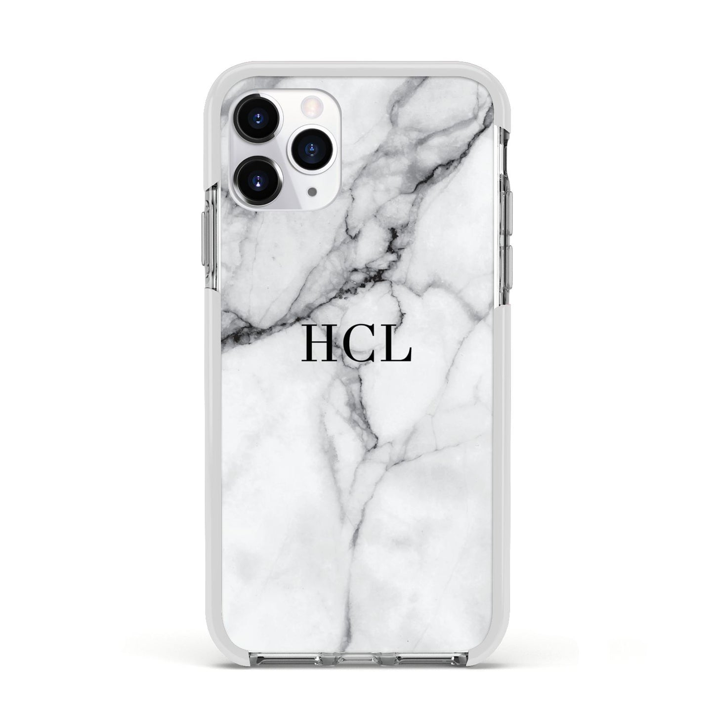 Personalised Small Marble Initials Custom Apple iPhone 11 Pro in Silver with White Impact Case