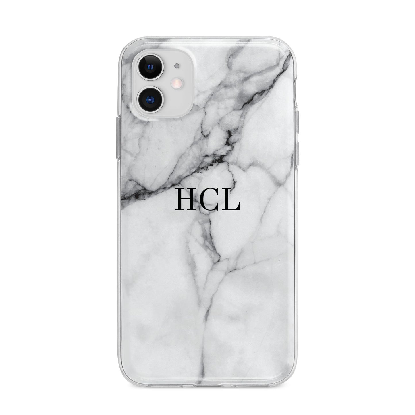 Personalised Small Marble Initials Custom Apple iPhone 11 in White with Bumper Case