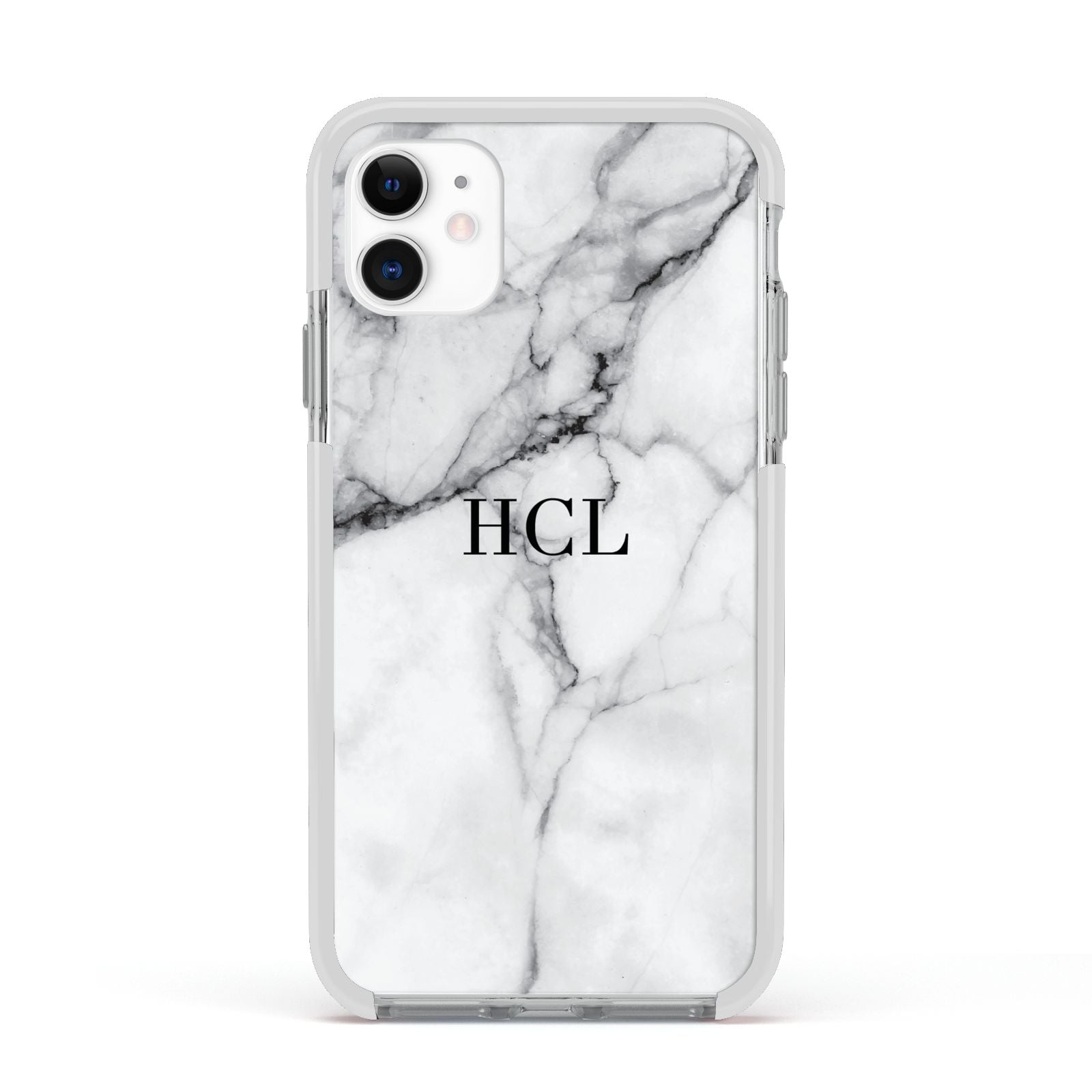 Personalised Small Marble Initials Custom Apple iPhone 11 in White with White Impact Case