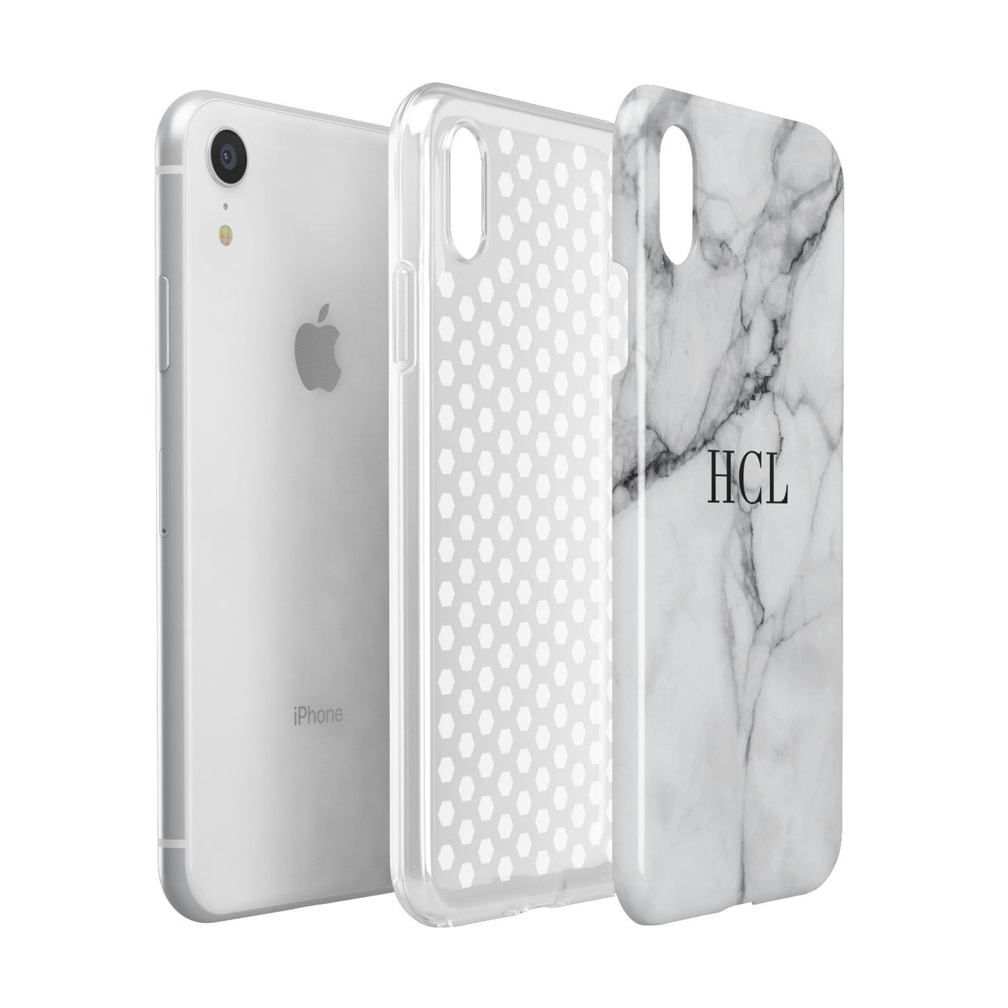 Personalised Small Marble Initials Custom Apple iPhone XR White 3D Tough Case Expanded view