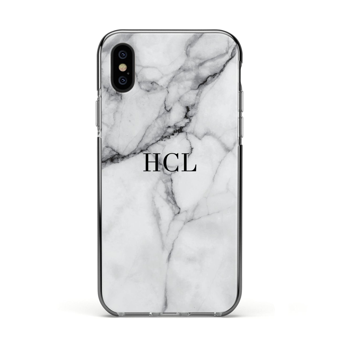 Personalised Small Marble Initials Custom Apple iPhone Xs Impact Case Black Edge on Black Phone