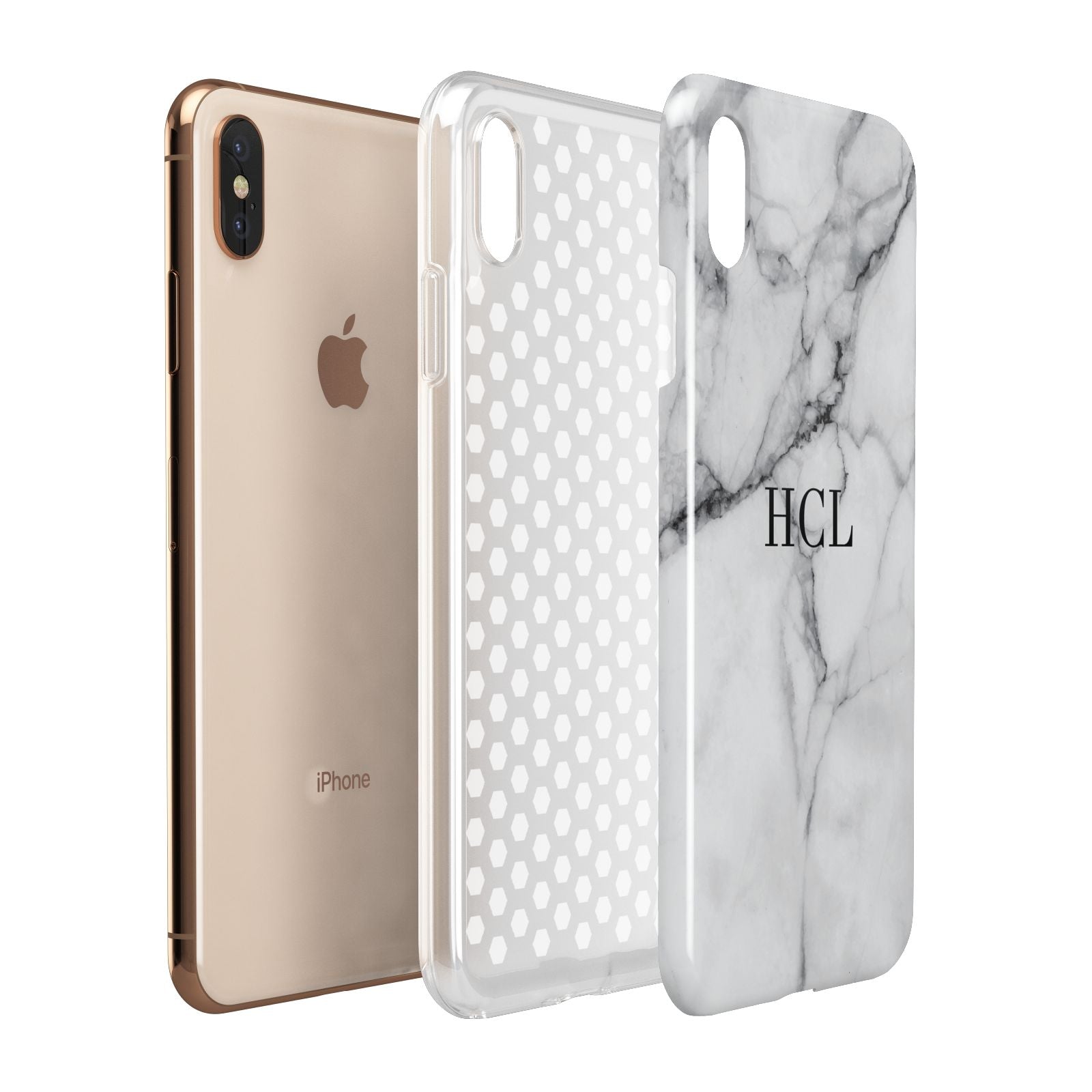 Personalised Small Marble Initials Custom Apple iPhone Xs Max 3D Tough Case Expanded View