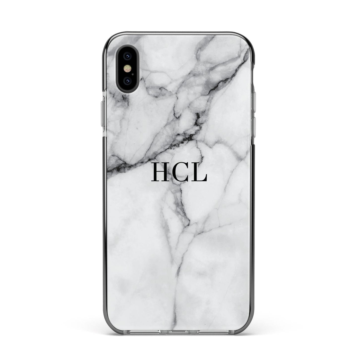 Personalised Small Marble Initials Custom Apple iPhone Xs Max Impact Case Black Edge on Black Phone