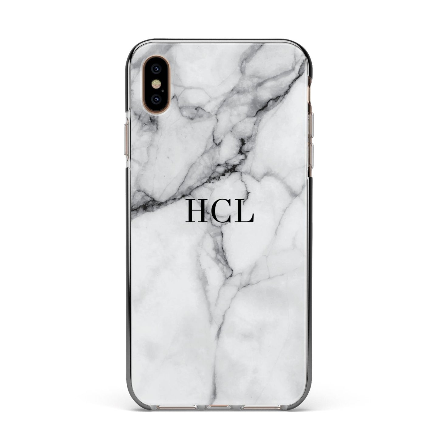 Personalised Small Marble Initials Custom Apple iPhone Xs Max Impact Case Black Edge on Gold Phone