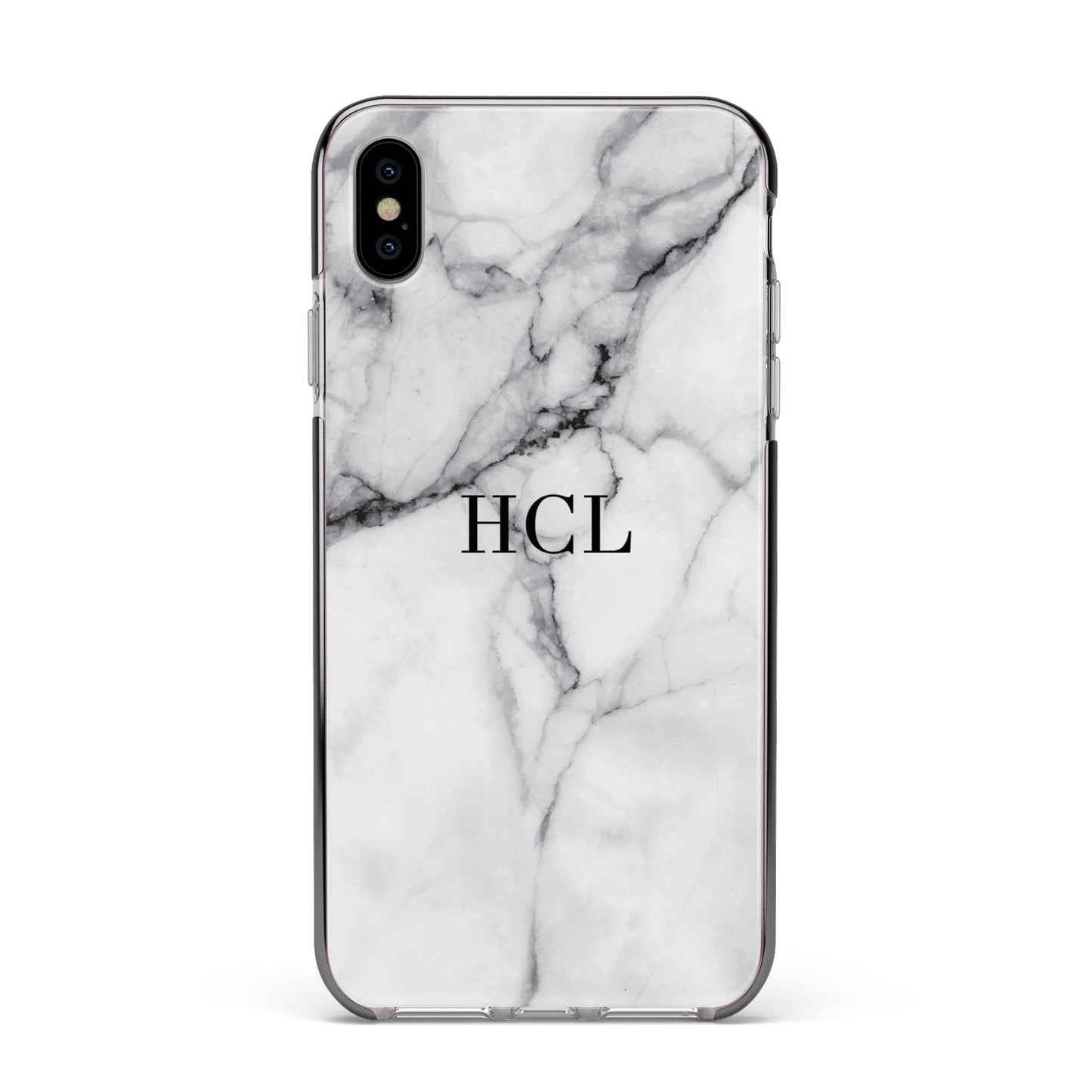 Personalised Small Marble Initials Custom Apple iPhone Xs Max Impact Case Black Edge on Silver Phone