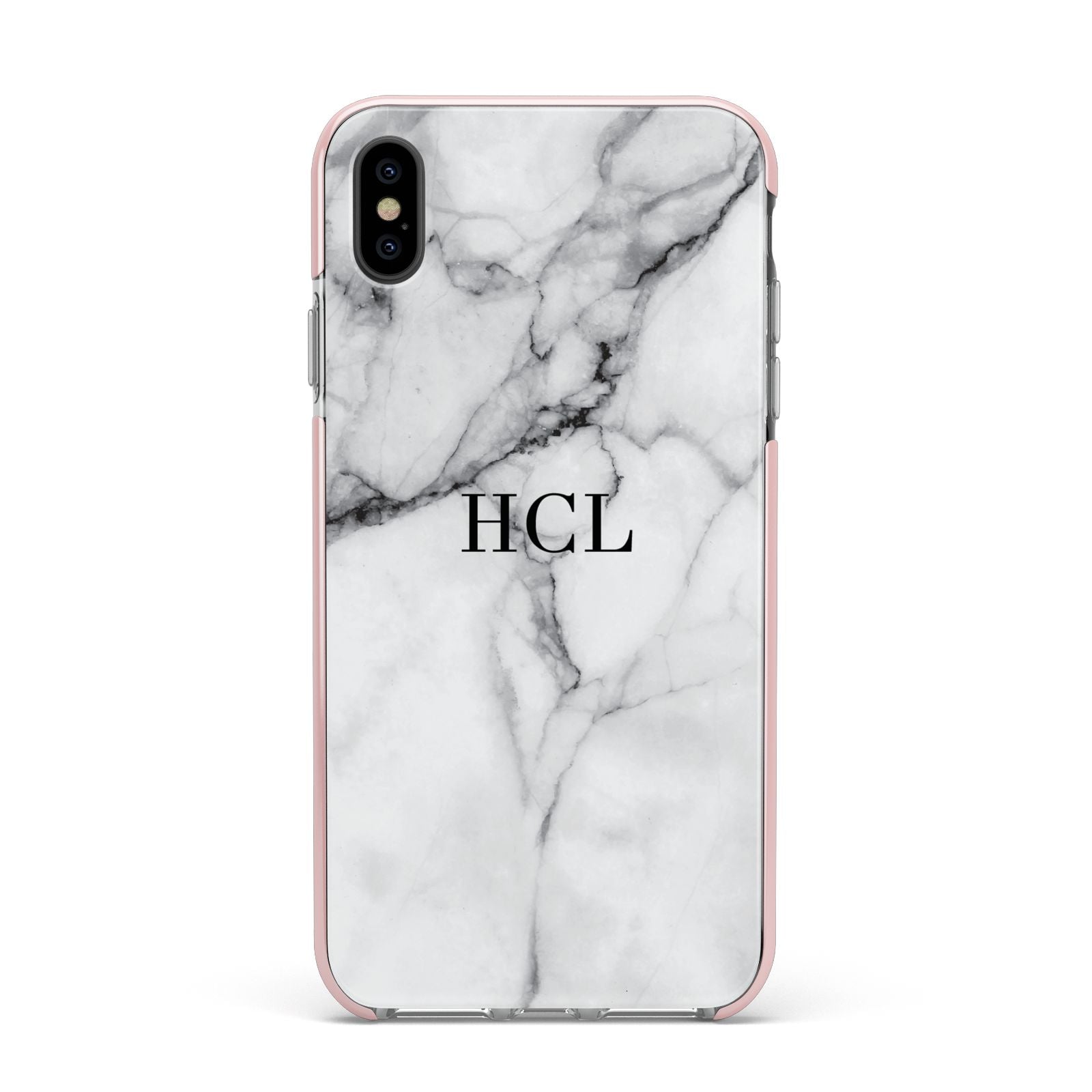 Personalised Small Marble Initials Custom Apple iPhone Xs Max Impact Case Pink Edge on Black Phone